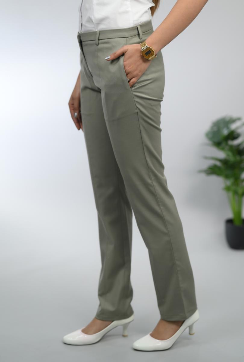 Reed green woven formal pants with spandex [Straight fit] - Woven formal pants