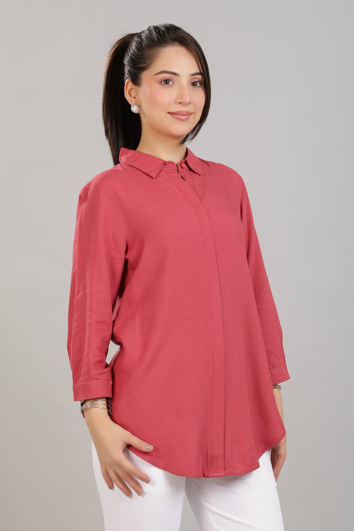 Rose long hemline shirt [ 100% Rayon, Liva Certified ] -Long hemline shirt