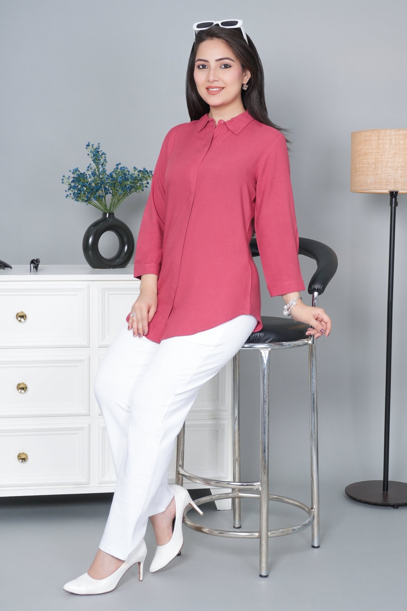 Rose long hemline shirt [ 100% Rayon, Liva Certified ] - Long hemline shirt