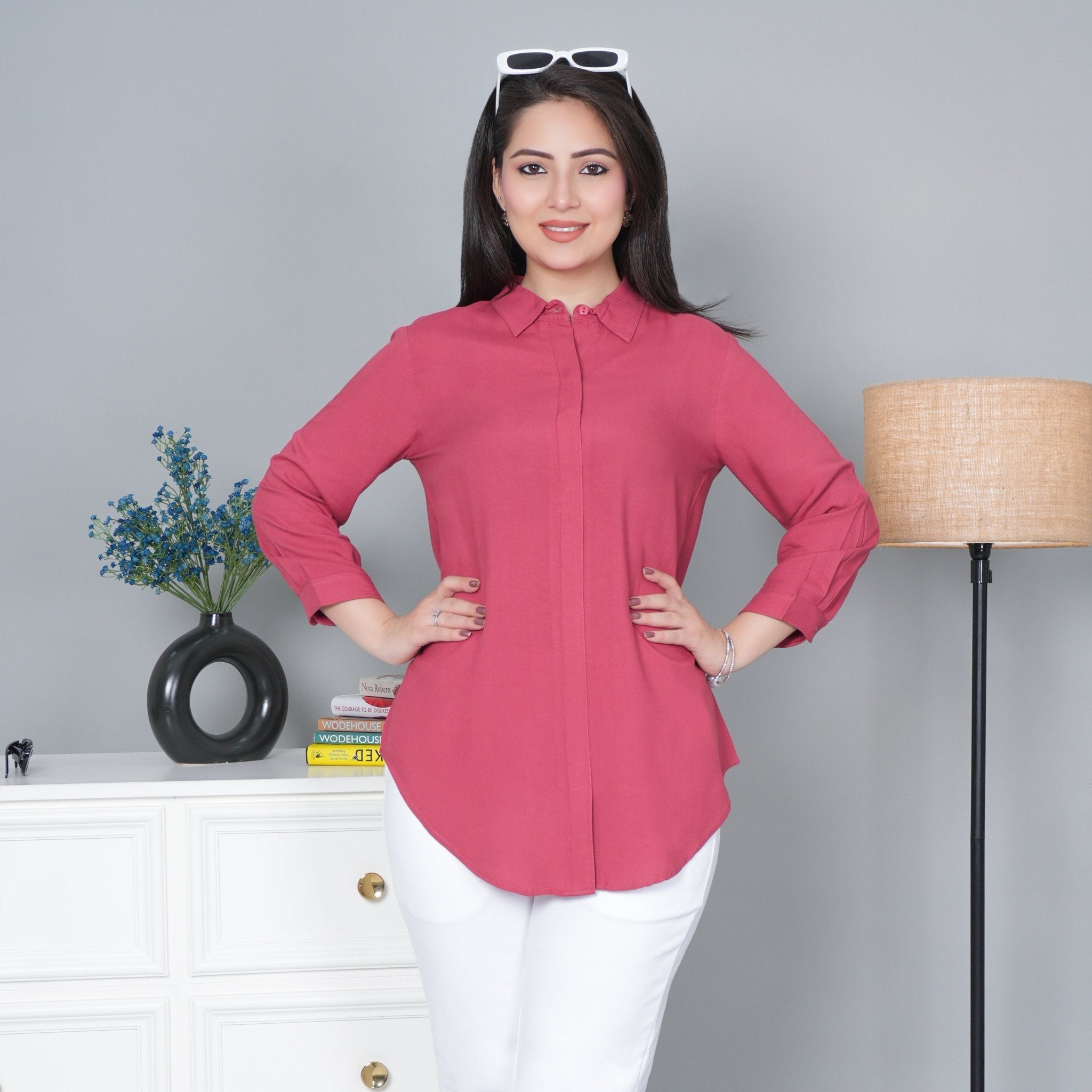 Rose long hemline shirt [ 100% Rayon, Liva Certified ] - Long hemline shirt