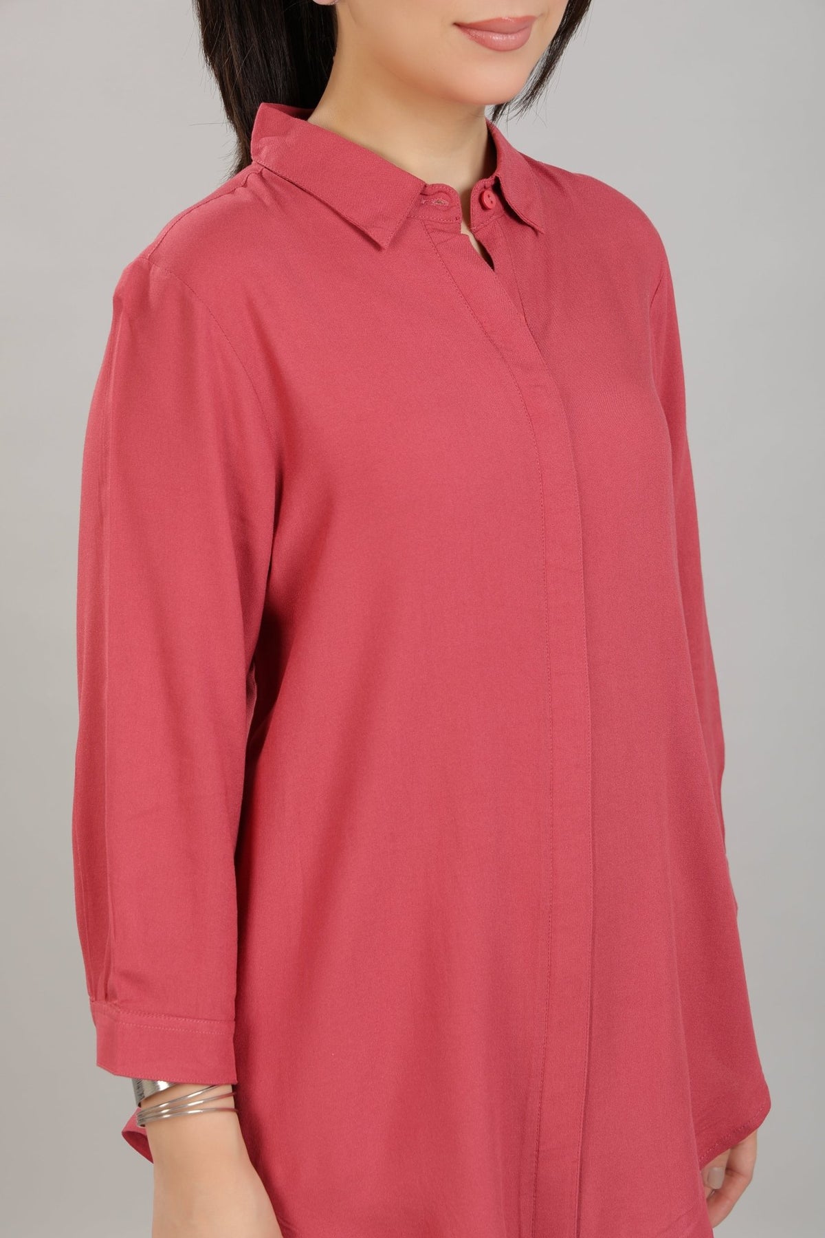 Rose long hemline shirt [ 100% Rayon, Liva Certified ] -Long hemline shirt