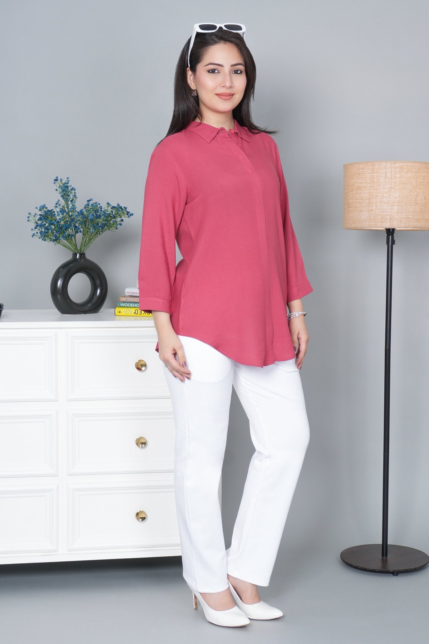 Rose long hemline shirt [ 100% Rayon, Liva Certified ] - Long hemline shirt