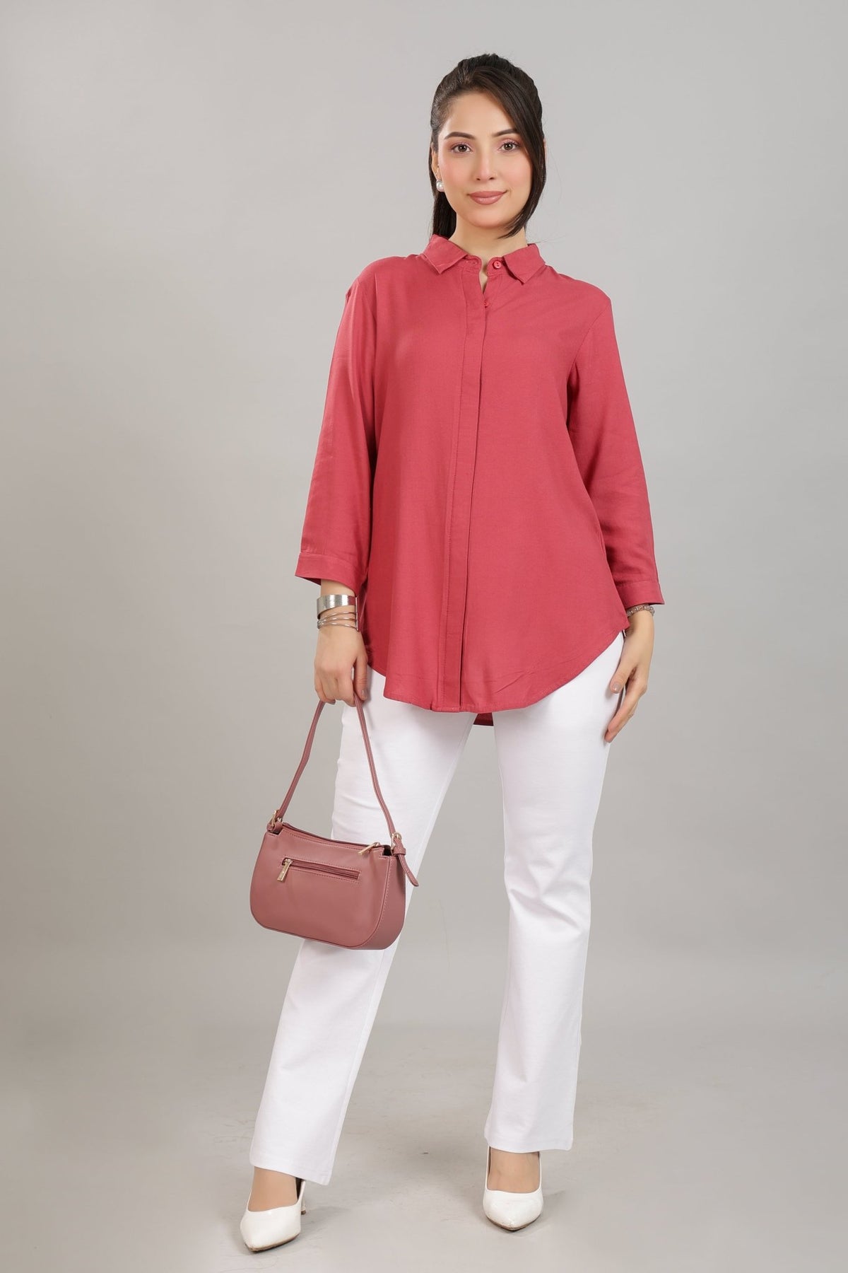 Rose long hemline shirt [ 100% Rayon, Liva Certified ] -Long hemline shirt