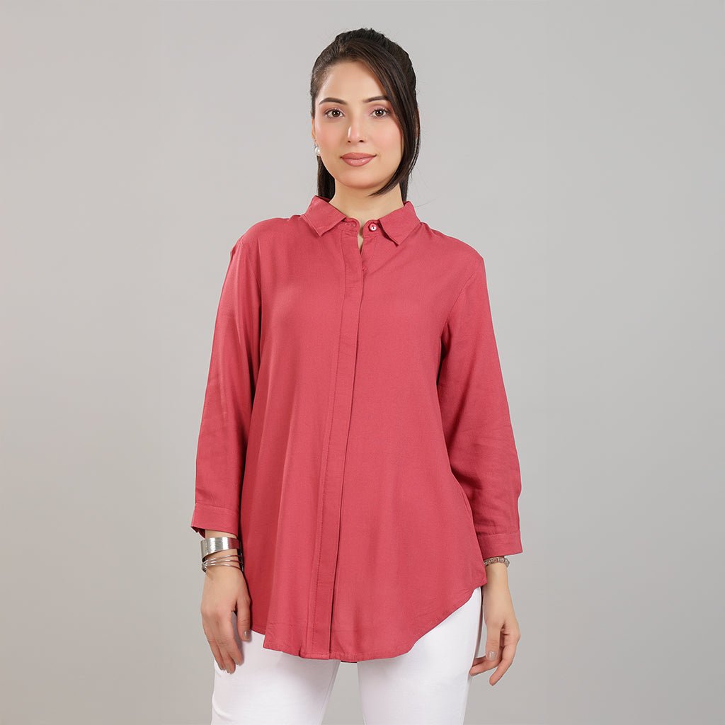 Rose long hemline shirt [ 100% Rayon, Liva Certified ] -Long hemline shirt