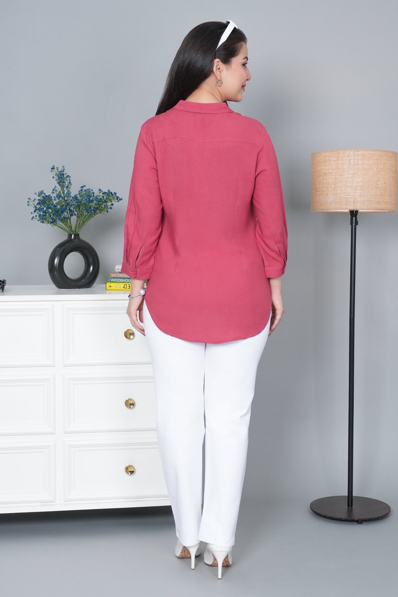 Rose long hemline shirt [ 100% Rayon, Liva Certified ] - Long hemline shirt
