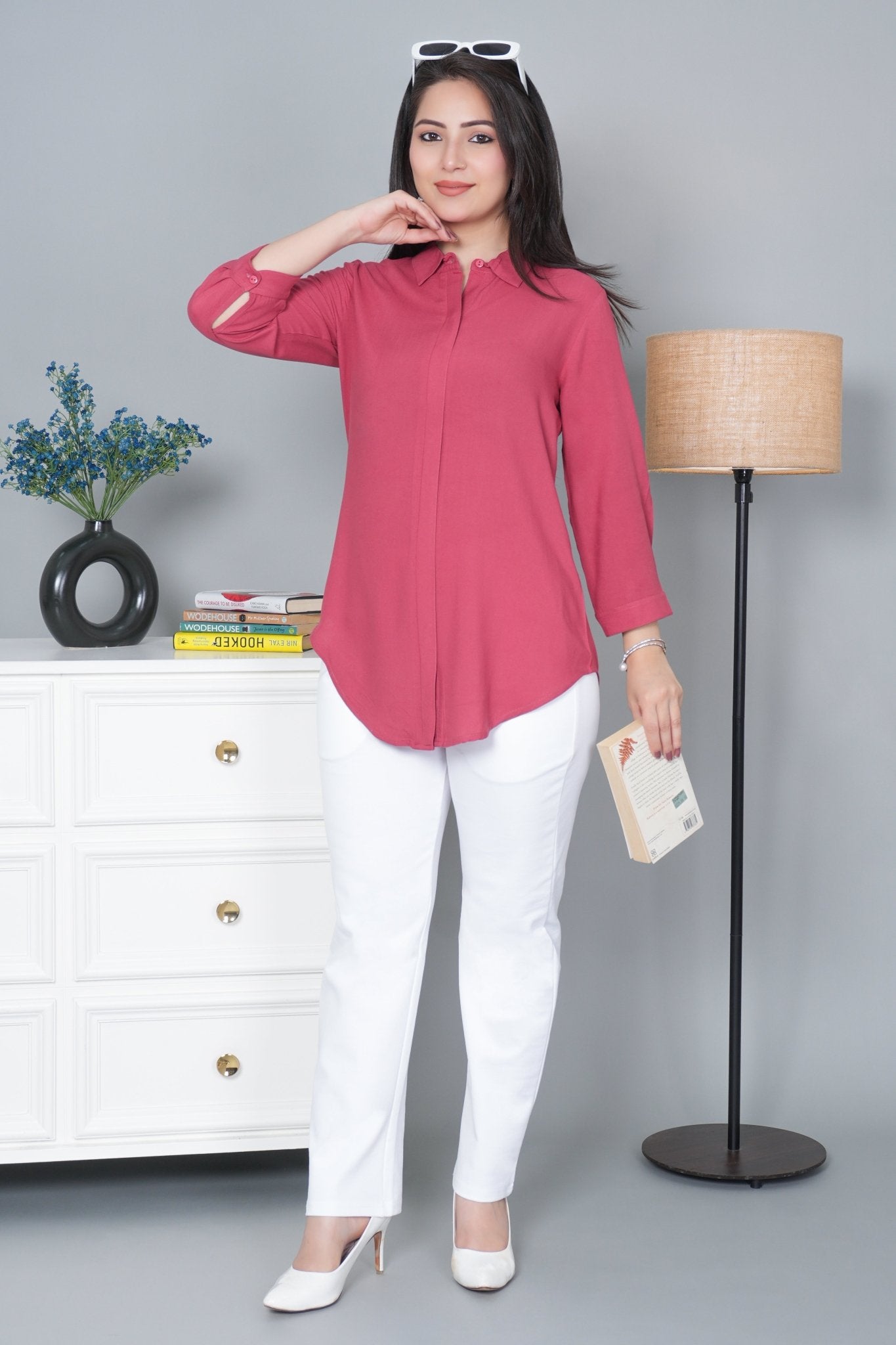 Rose long hemline shirt [ 100% Rayon, Liva Certified ] - Long hemline shirt