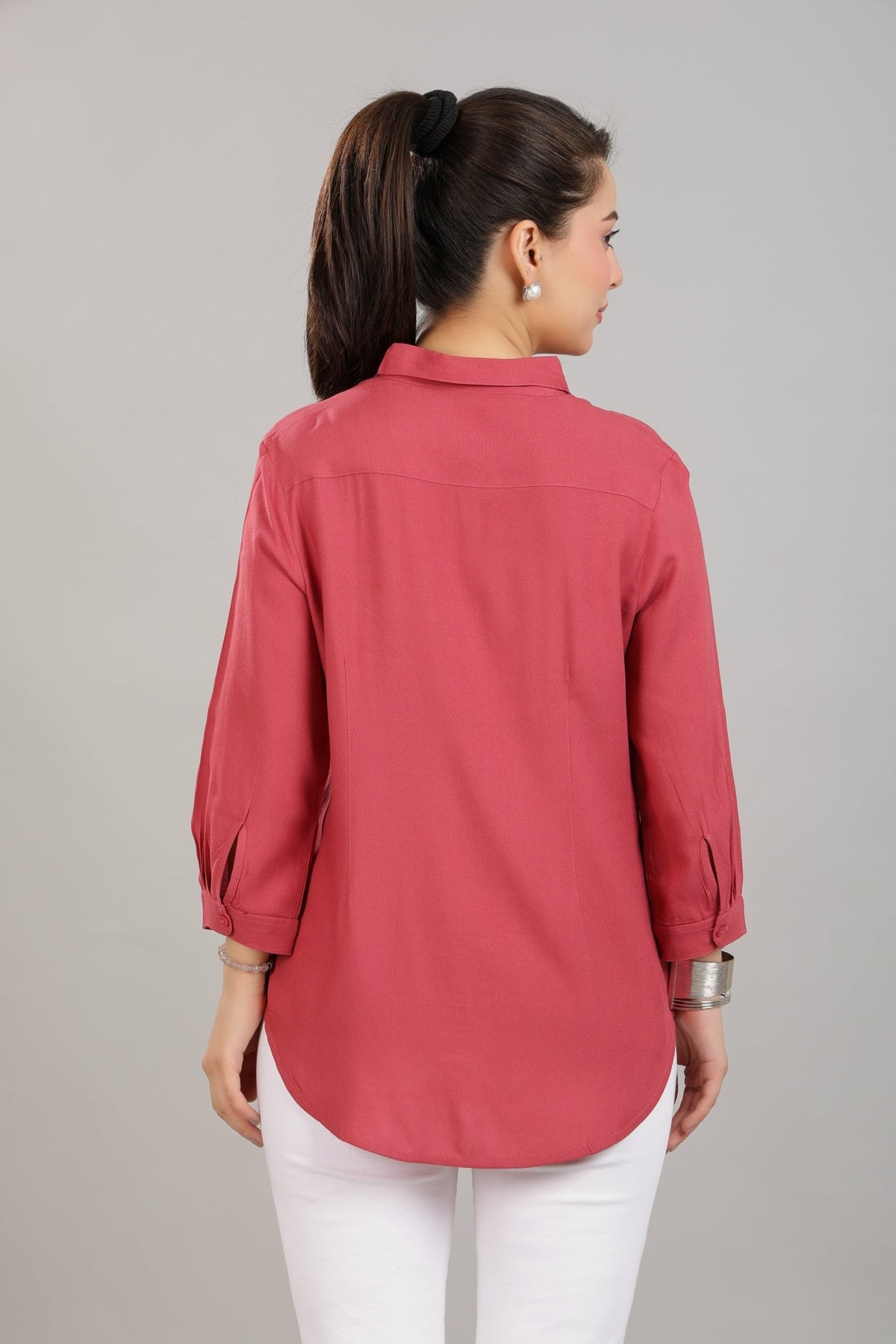 Rose long hemline shirt [ 100% Rayon, Liva Certified ] -Long hemline shirt
