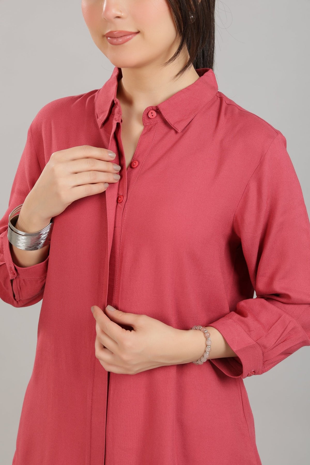 Rose long hemline shirt [ 100% Rayon, Liva Certified ] -Long hemline shirt