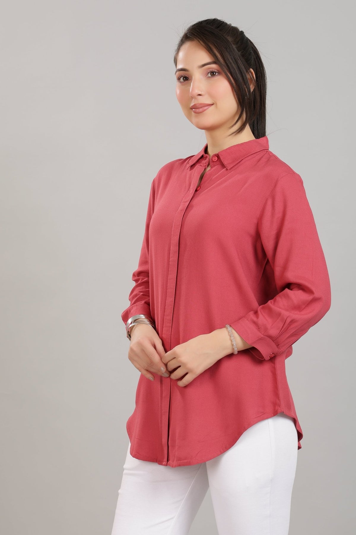 Rose long hemline shirt [ 100% Rayon, Liva Certified ] -Long hemline shirt