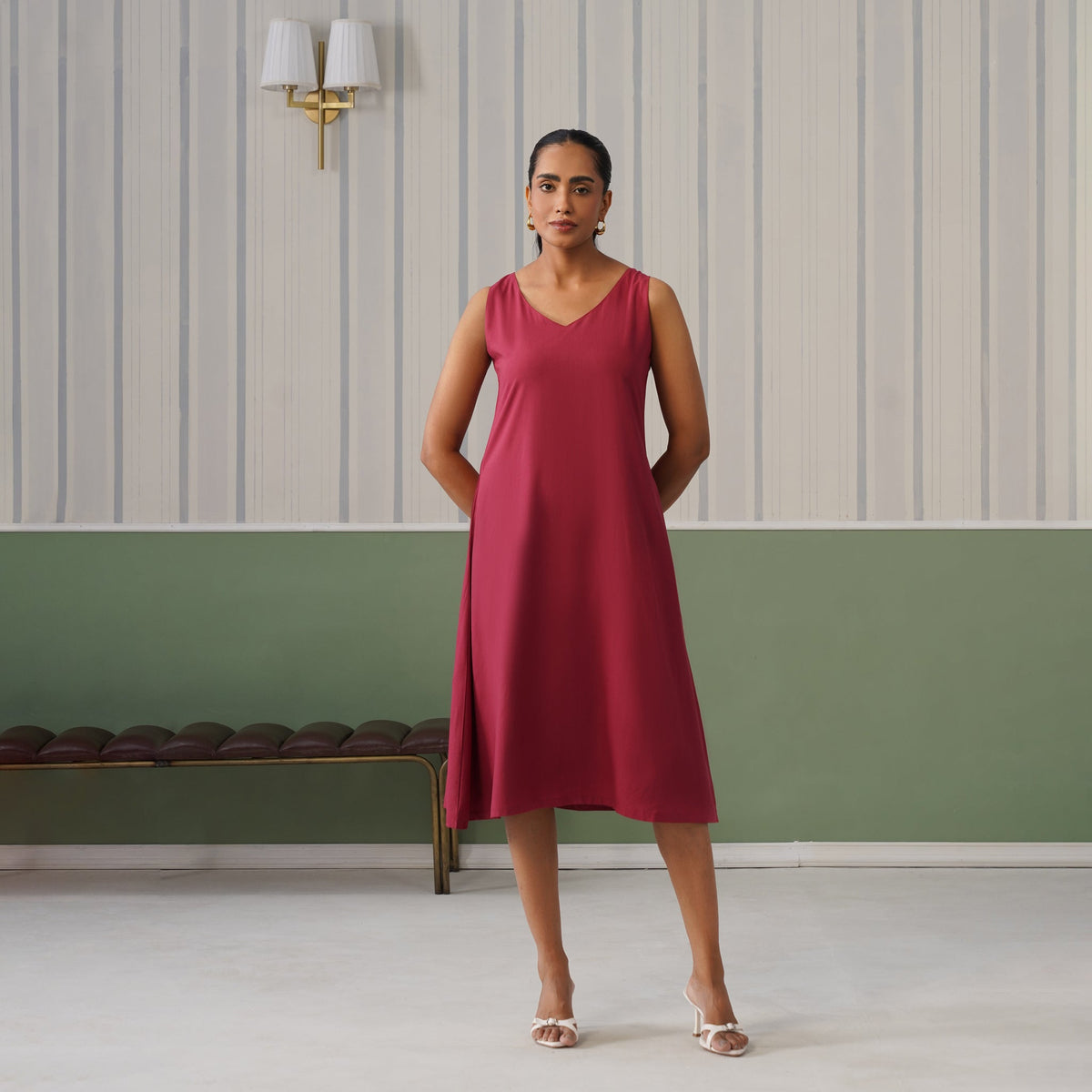 Rose rayon line dress with pocket [ Premium 100% Rayon, Liva Certified ] -Rayon line dress with pocket