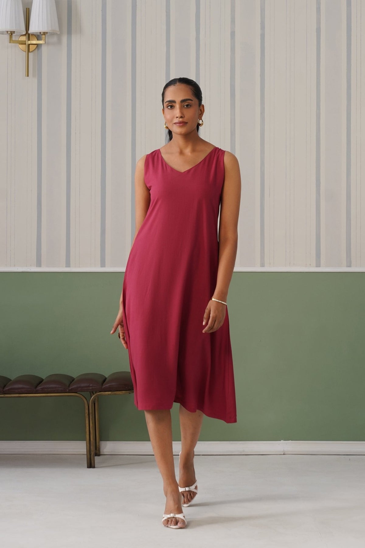 Rose rayon line dress with pocket [ Premium 100% Rayon, Liva Certified ] -Rayon line dress with pocket