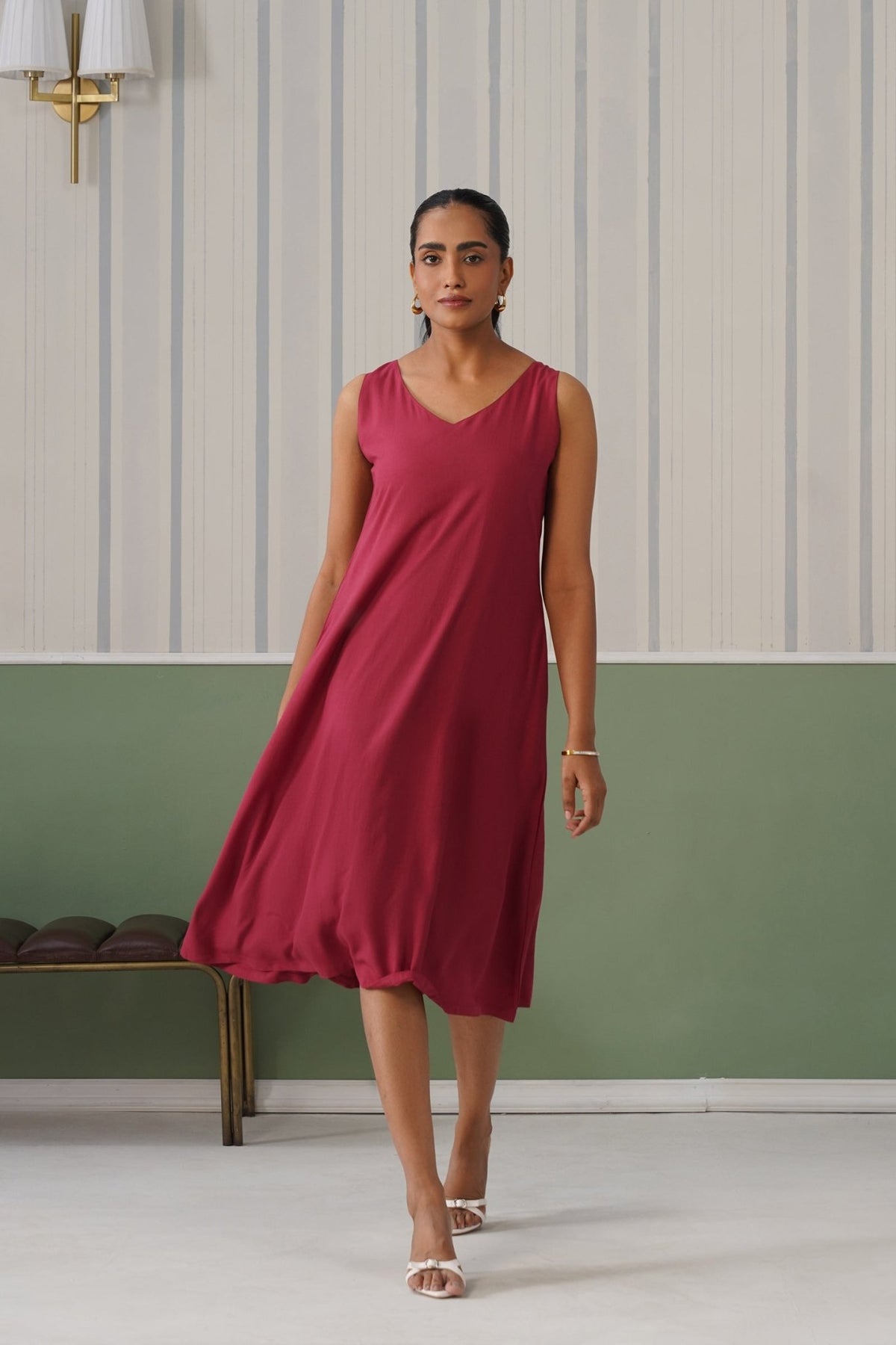 Rose rayon line dress with pocket [ Premium 100% Rayon, Liva Certified ] -Rayon line dress with pocket
