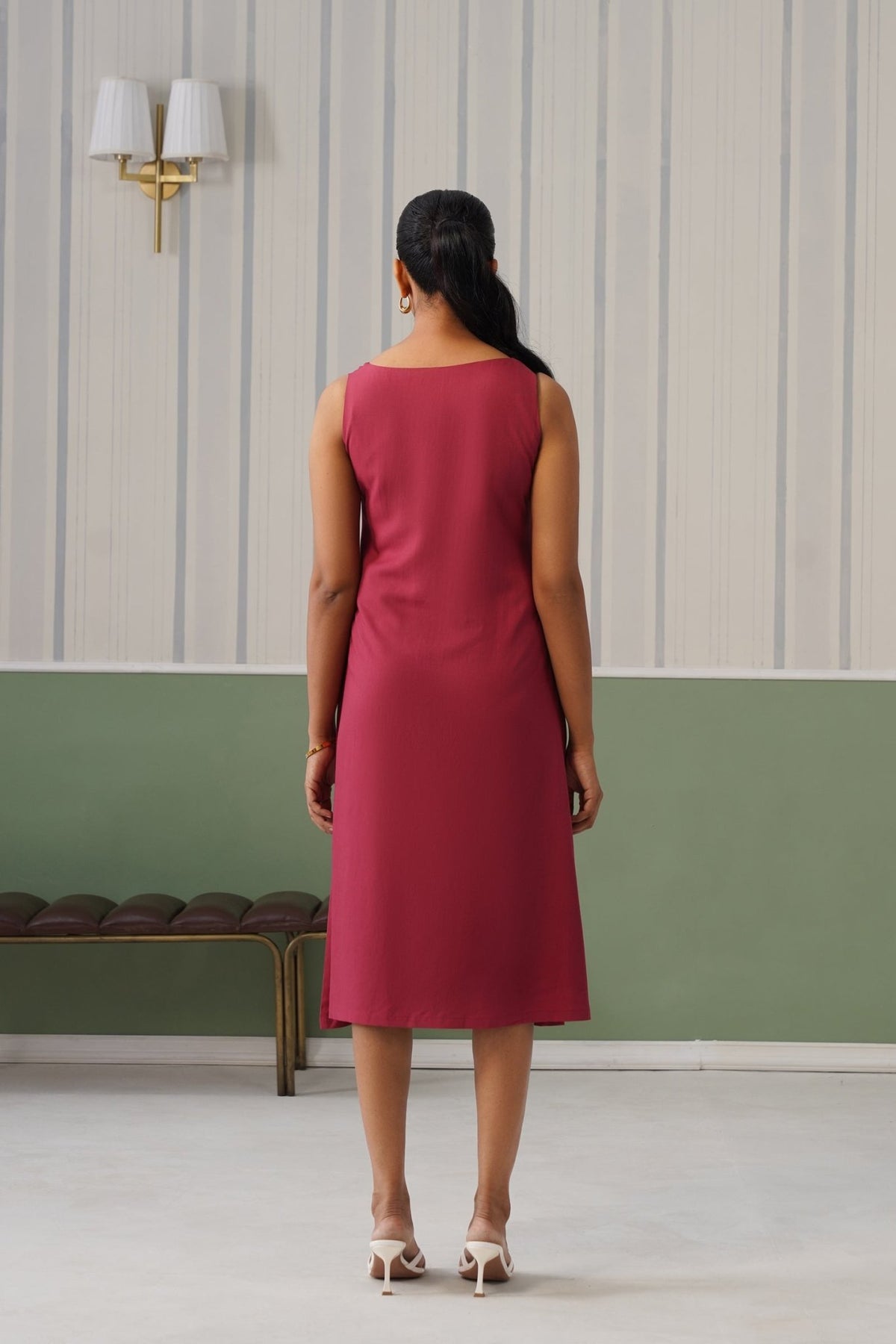Rose rayon line dress with pocket [ Premium 100% Rayon, Liva Certified ] -Rayon line dress with pocket