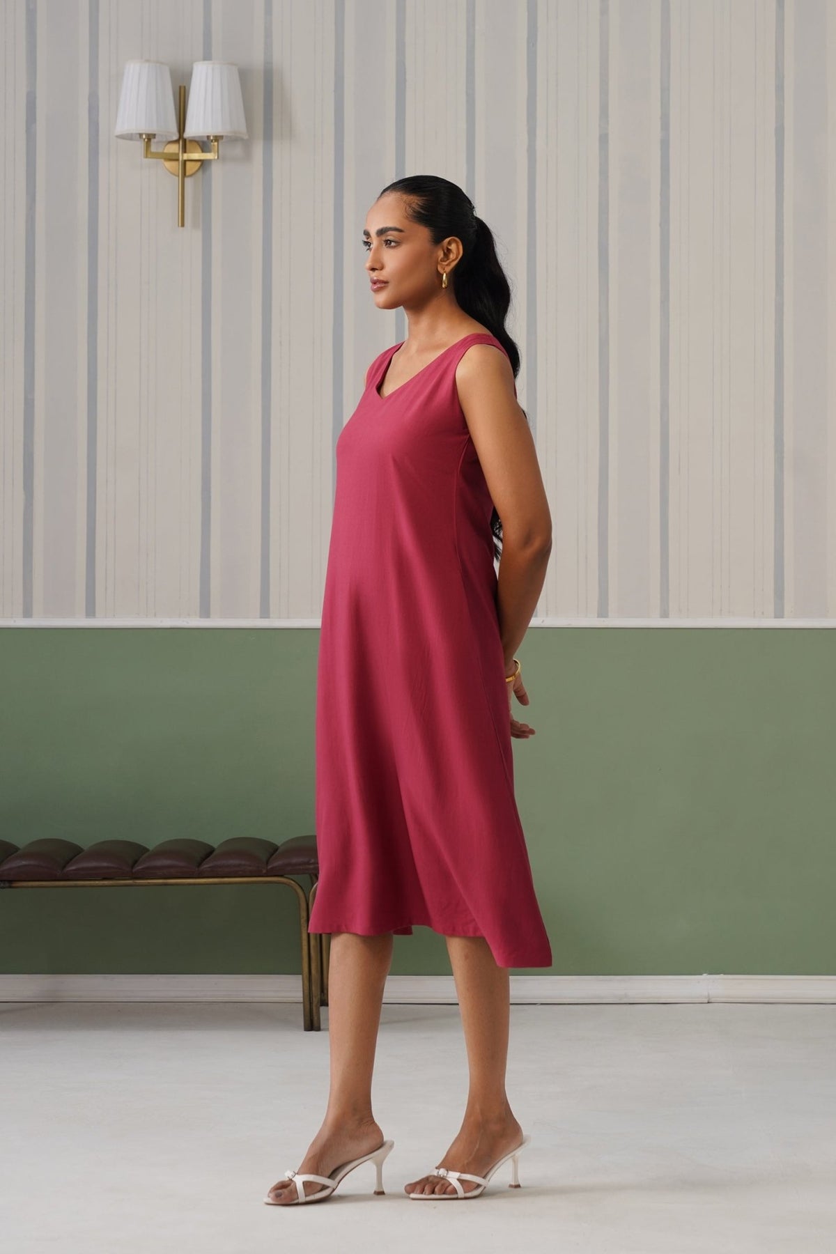 Rose rayon line dress with pocket [ Premium 100% Rayon, Liva Certified ] -Rayon line dress with pocket
