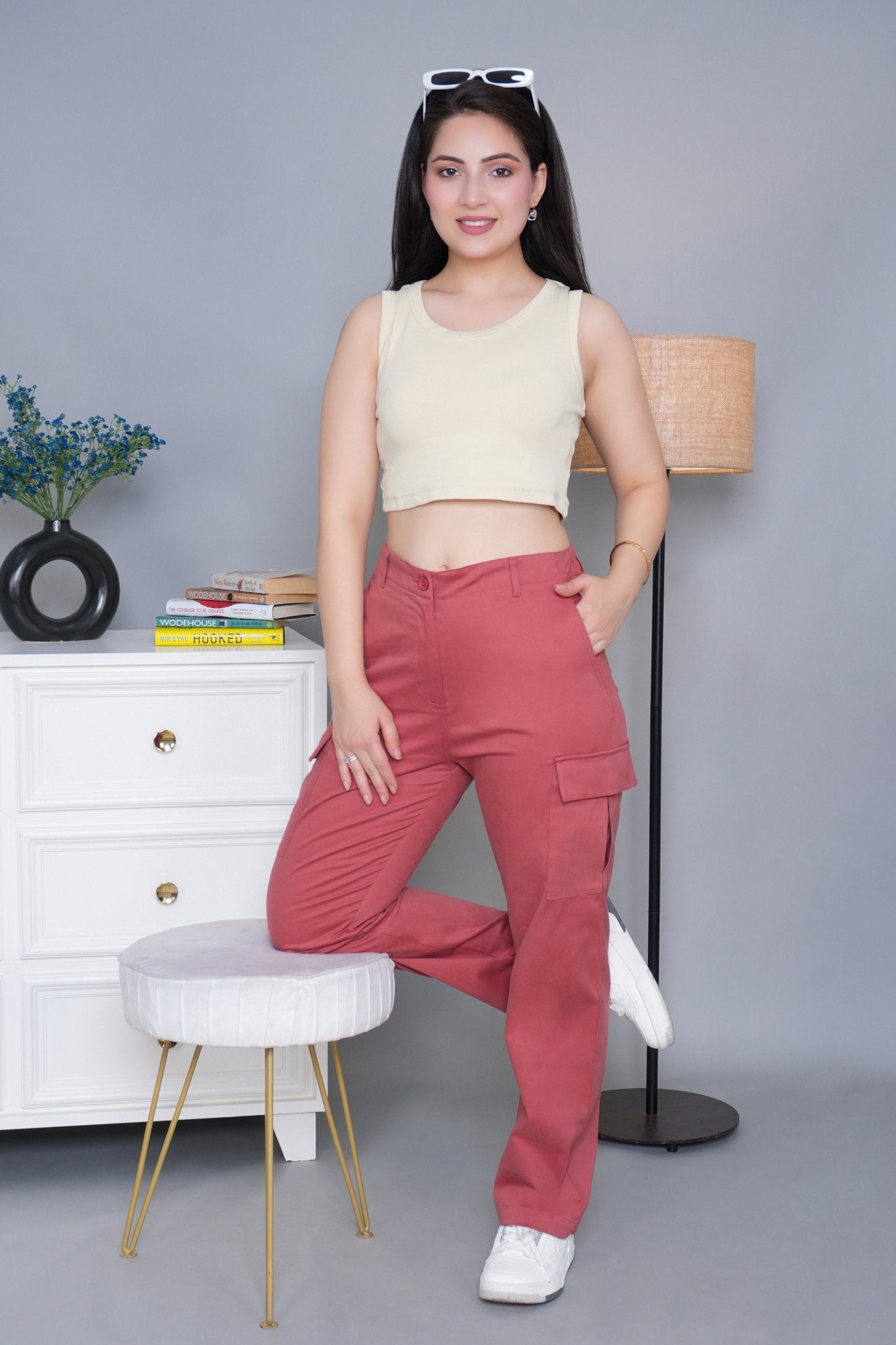 Rose stretchable biowash USA HQ cotton travel cargo pant with superior elastic belt. - Travel Cargo Pants