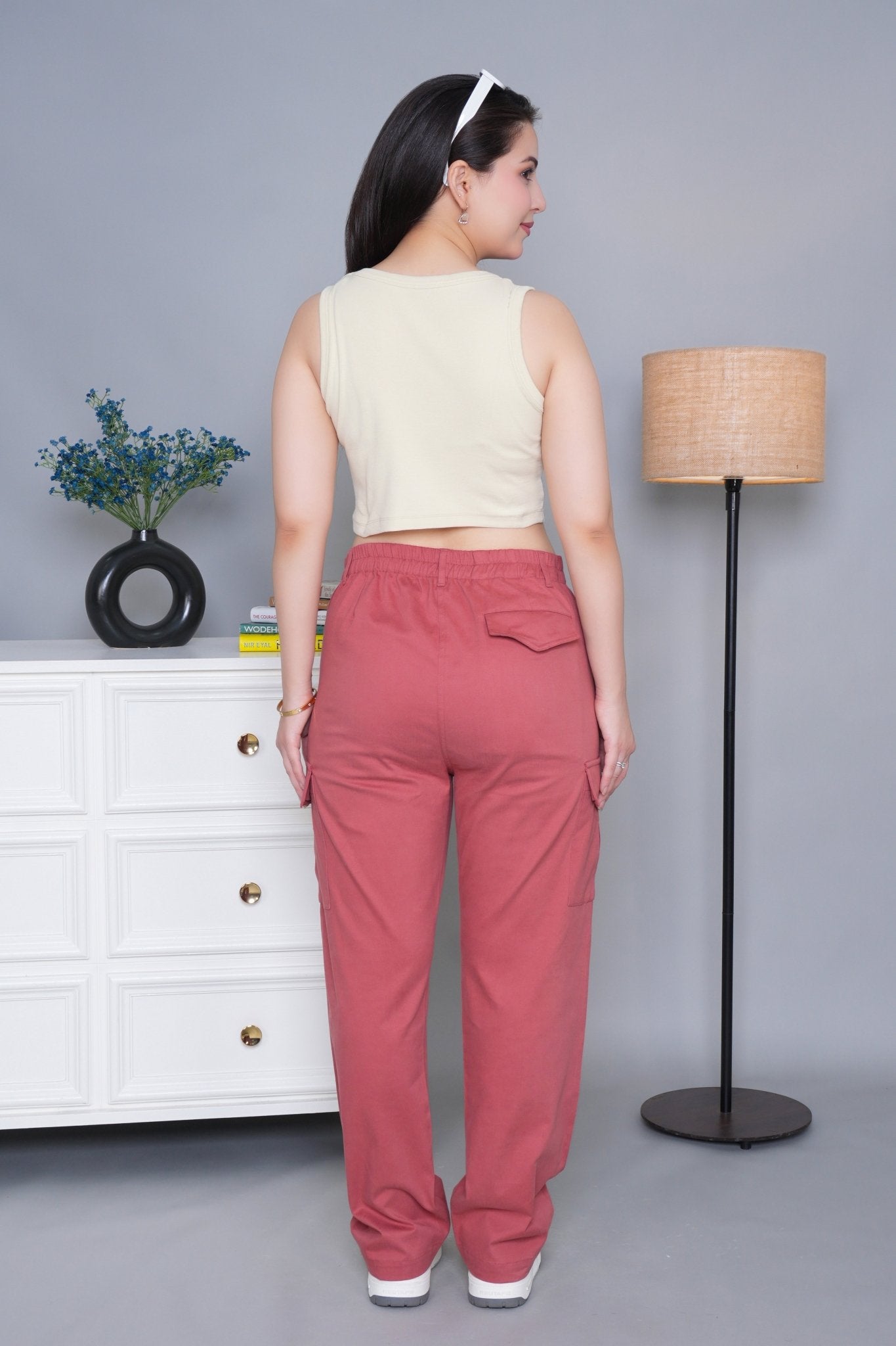 Rose stretchable biowash USA HQ cotton travel cargo pant with superior elastic belt. - Travel Cargo Pants