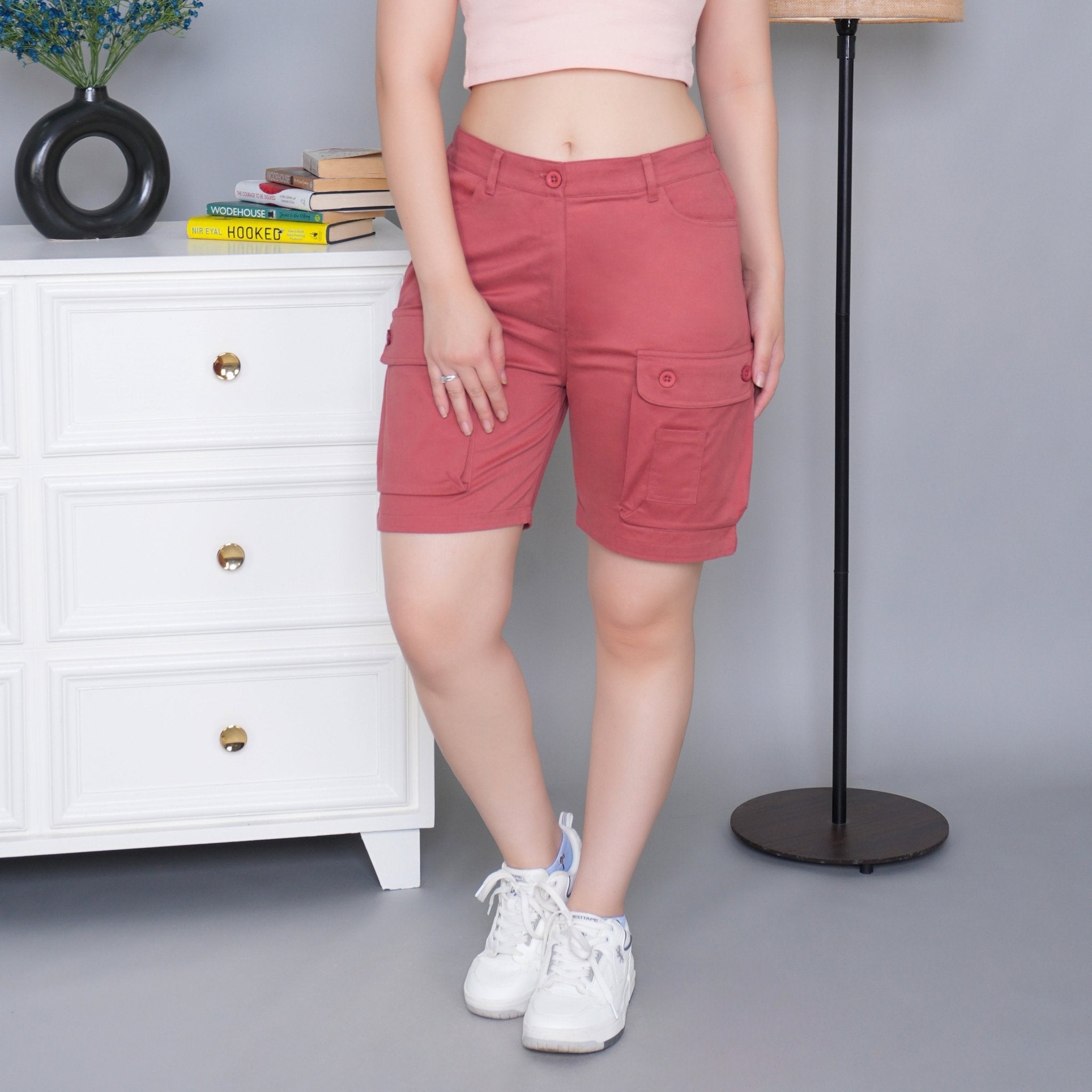 Rose stretchable biowash USA HQ cotton travel shorts with superior elastic belt. - Travel shorts