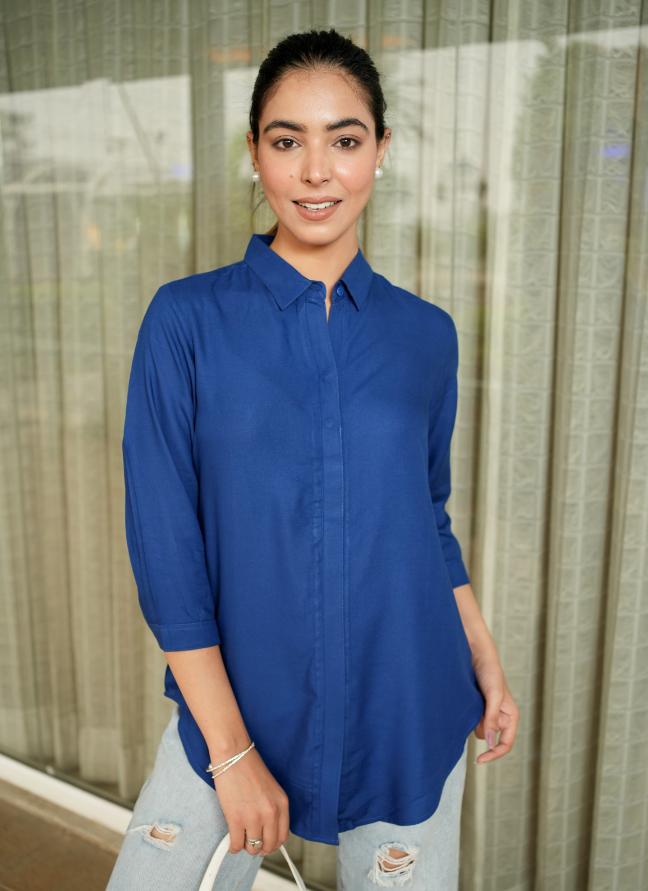 Royal blue long hemline shirt [ 100% Rayon, Liva Certified ] - Long hemline shirt