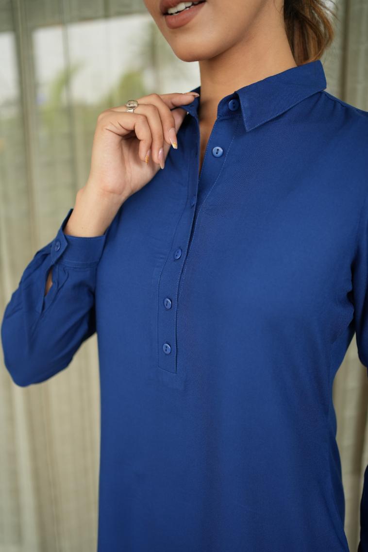 Royal blue longline shirt [ 100% Rayon, Liva Certified ] - Long line shirt