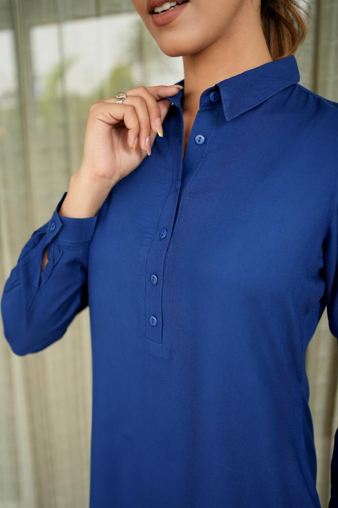 Royal blue longline shirt [ 100% Rayon, Liva Certified ] - Long line shirt