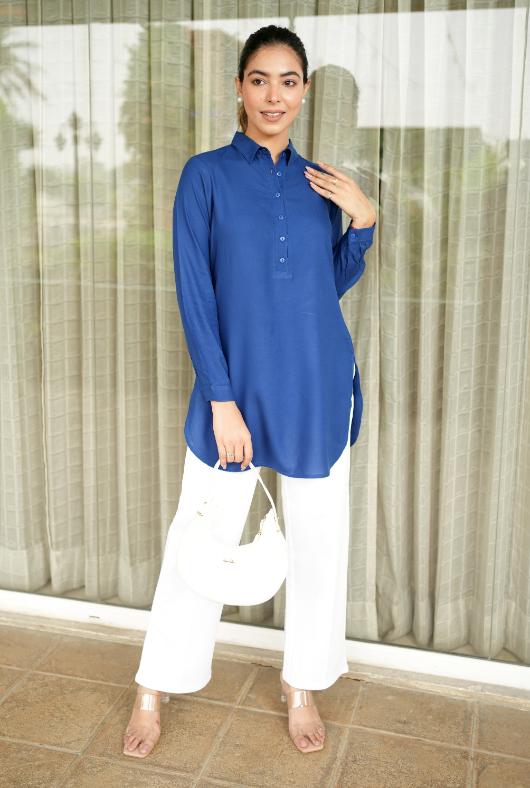 Royal blue longline shirt [ 100% Rayon, Liva Certified ] - Long line shirt