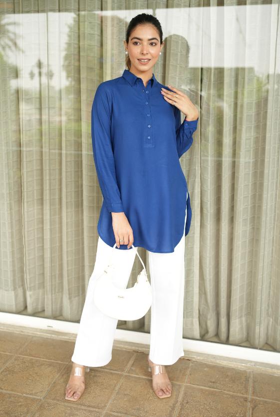 Royal blue longline shirt [ 100% Rayon, Liva Certified ] - Long line shirt