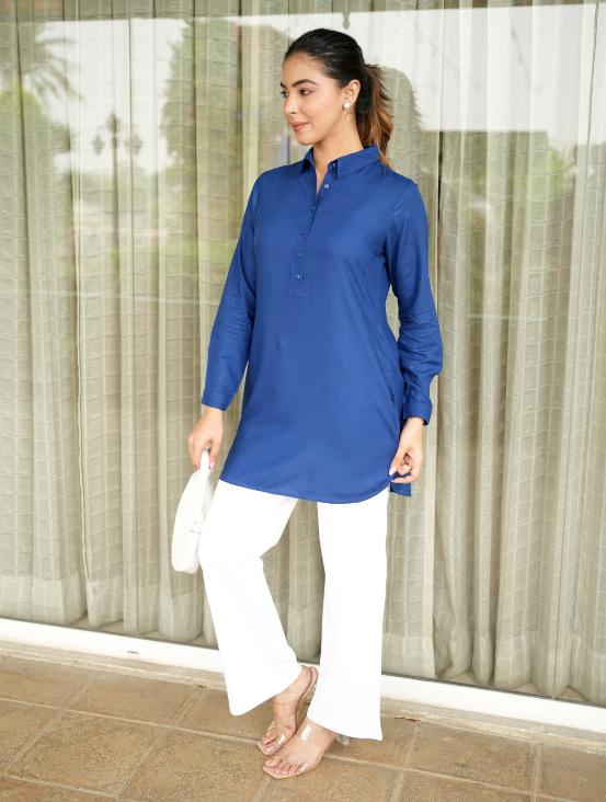 Royal blue longline shirt [ 100% Rayon, Liva Certified ] - Long line shirt