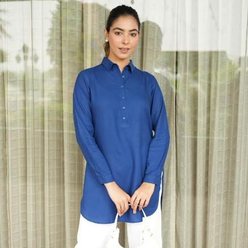 Royal blue longline shirt [ 100% Rayon, Liva Certified ] - Long line shirt