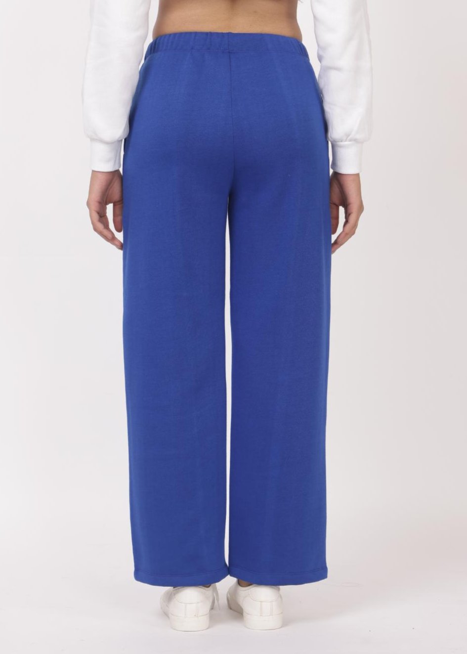 Royal blue stretchable biowash USA HQ winter fleece cotton flare pants with superior elastic belt. - Winter flare pant