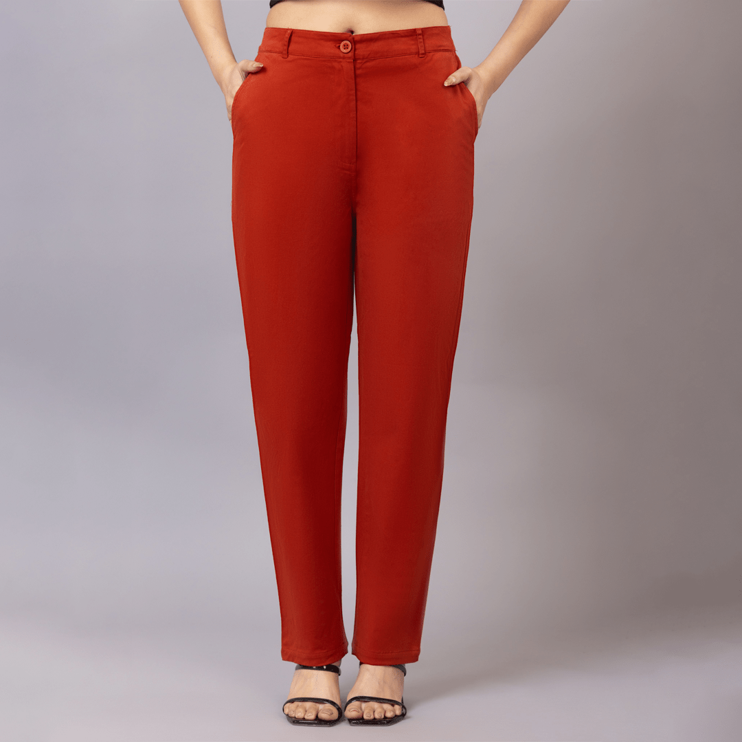 Rust chinos pants with extra comfort. [100% USA HQ Cotton Lycra] - Chinos