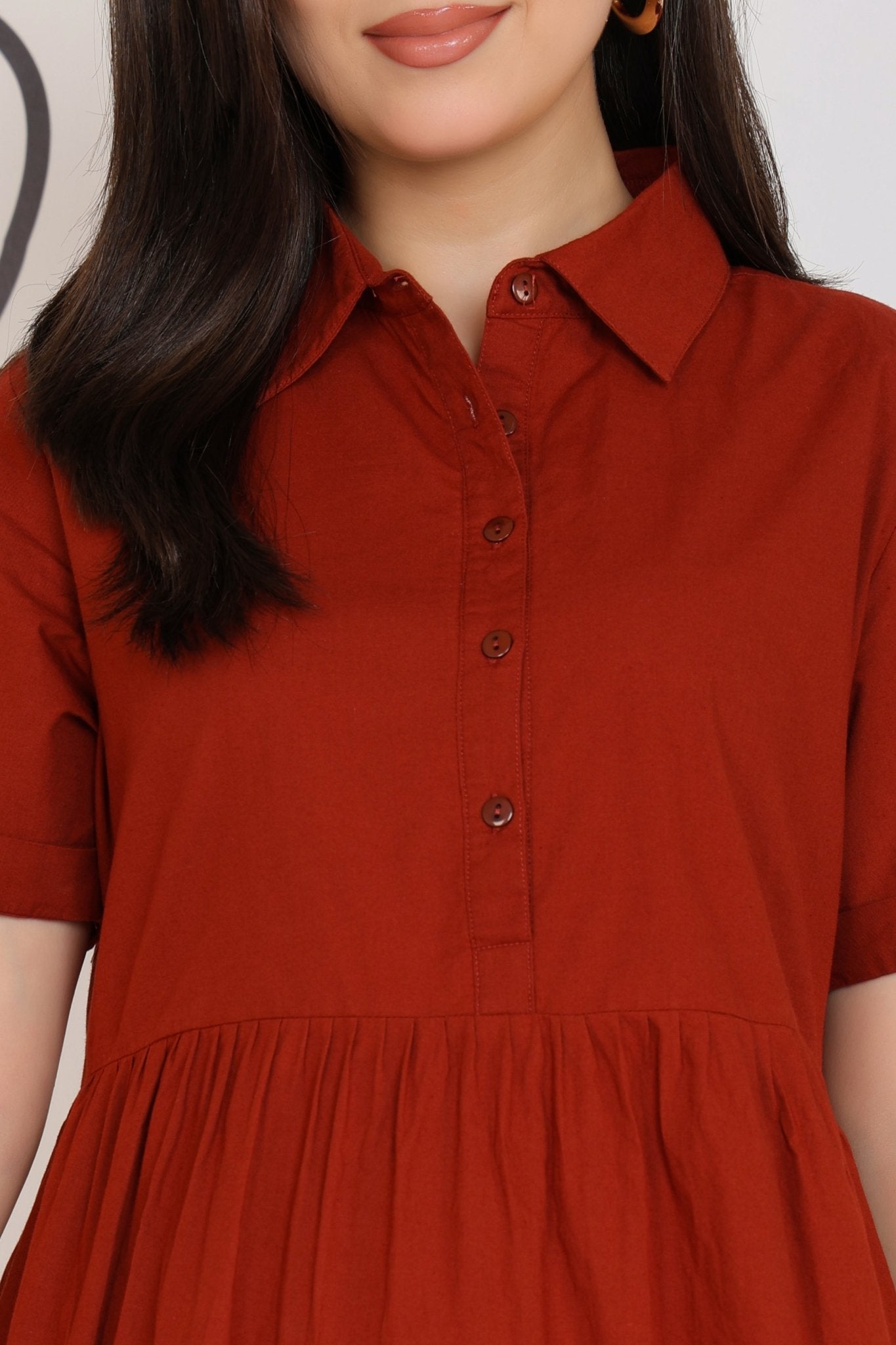 Rust collar flare dress [100% pure cotton] -Cotton midi dress