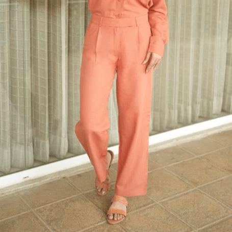 Rust linen cotton flare pants - Linen flare pants