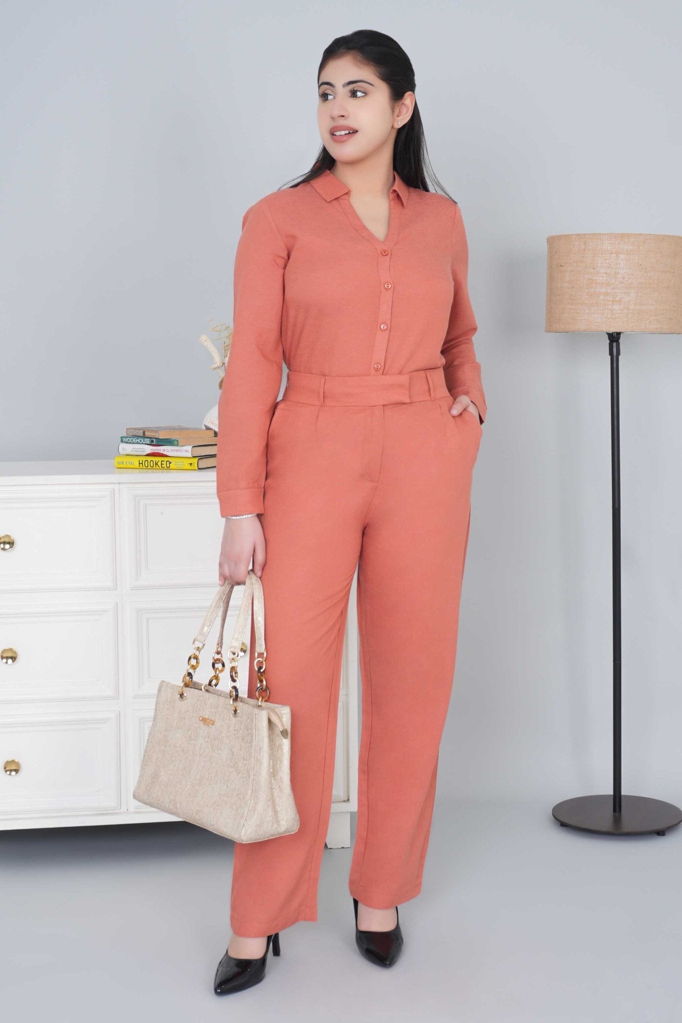 Rust linen cotton flare pants - Linen flare pants