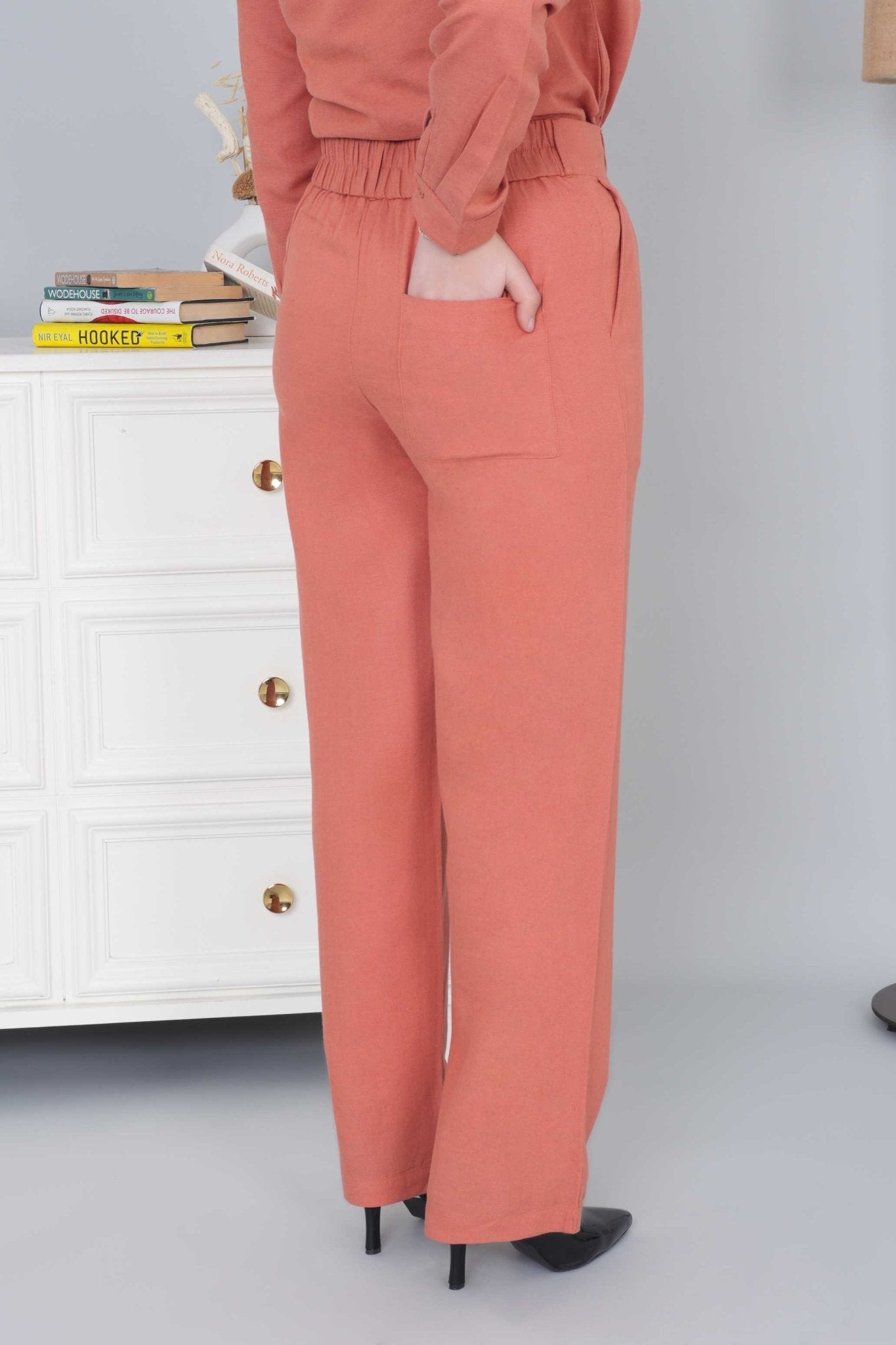 Rust linen cotton flare pants - Linen flare pants