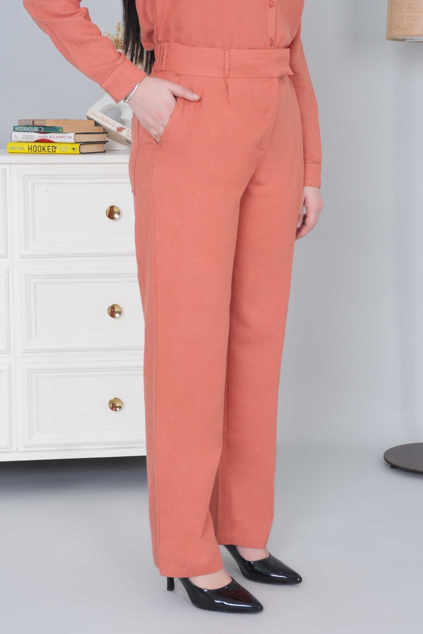 Rust linen cotton flare pants - Linen flare pants