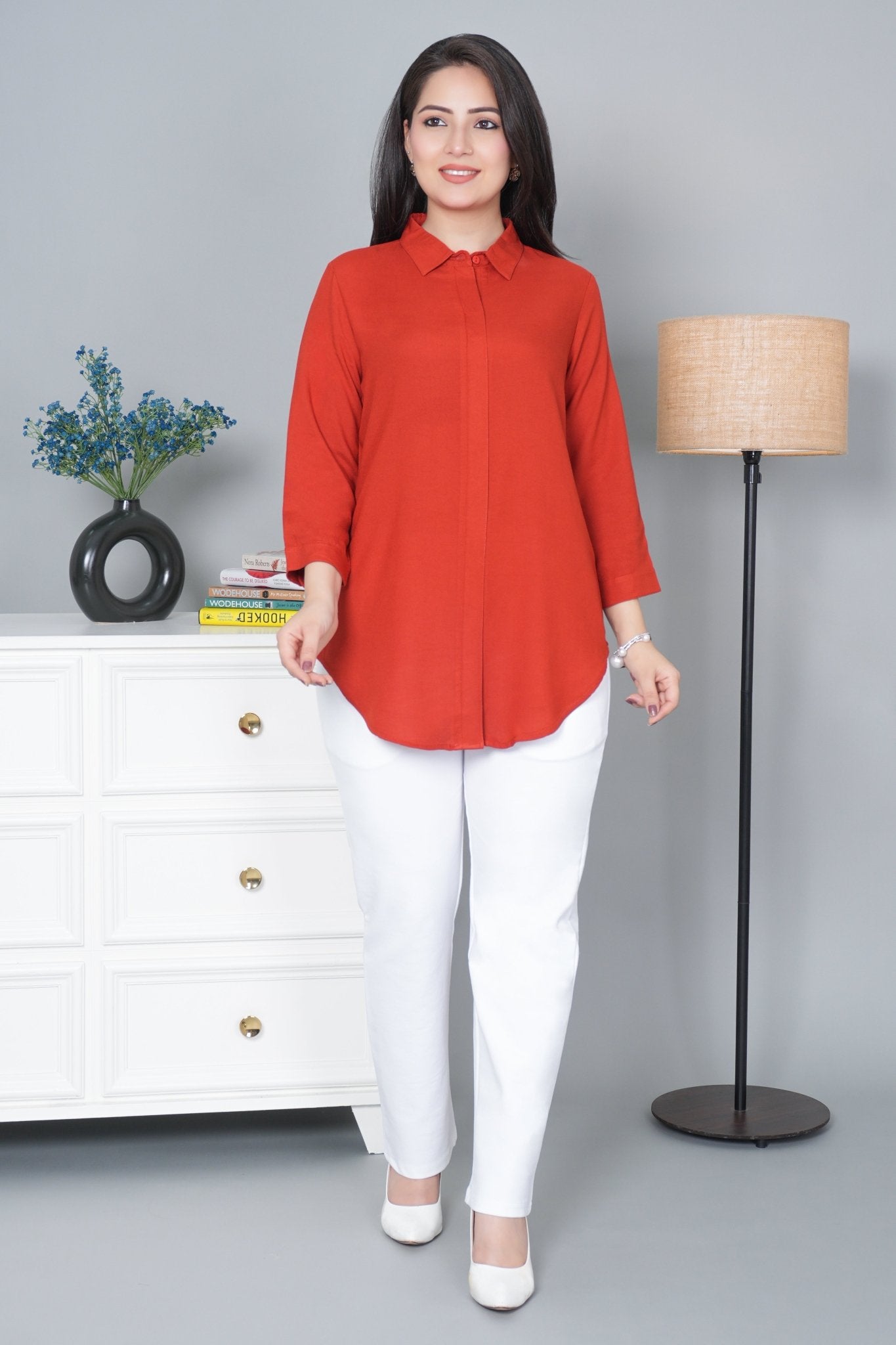 Rust long hemline shirt [ 100% Rayon, Liva Certified ] - Long hemline shirt