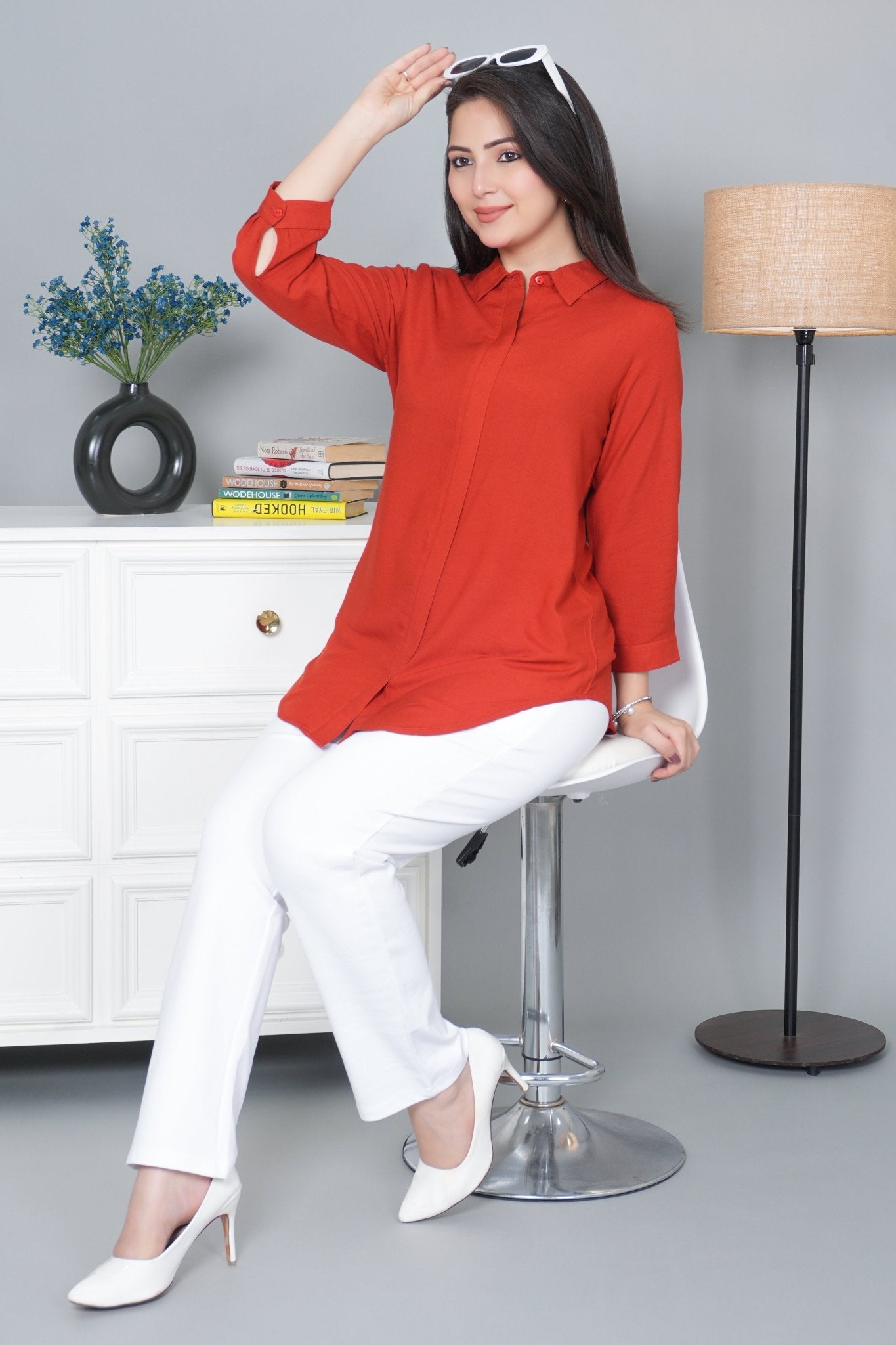 Rust long hemline shirt [ 100% Rayon, Liva Certified ] - Long hemline shirt
