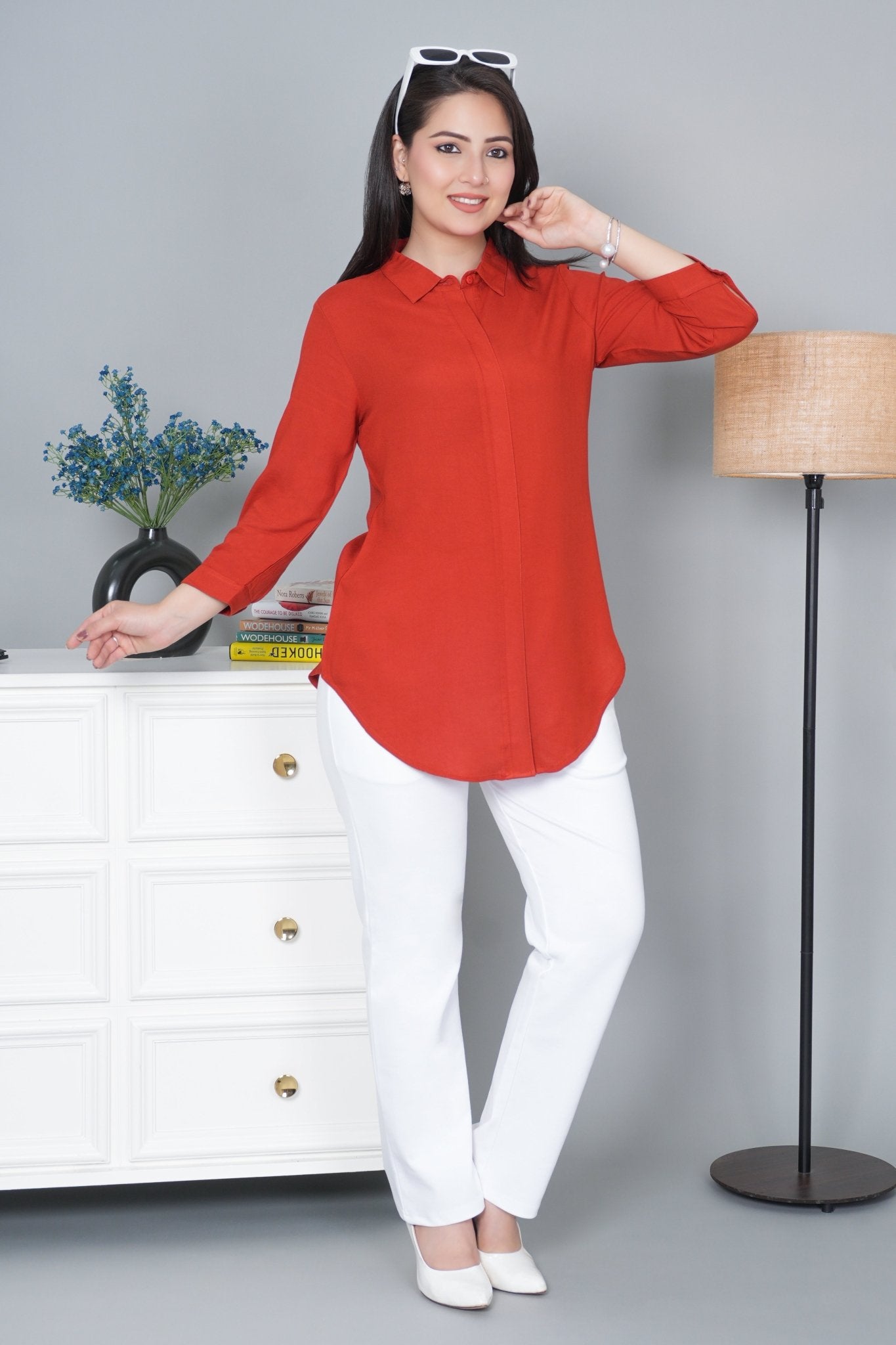 Rust long hemline shirt [ 100% Rayon, Liva Certified ] - Long hemline shirt