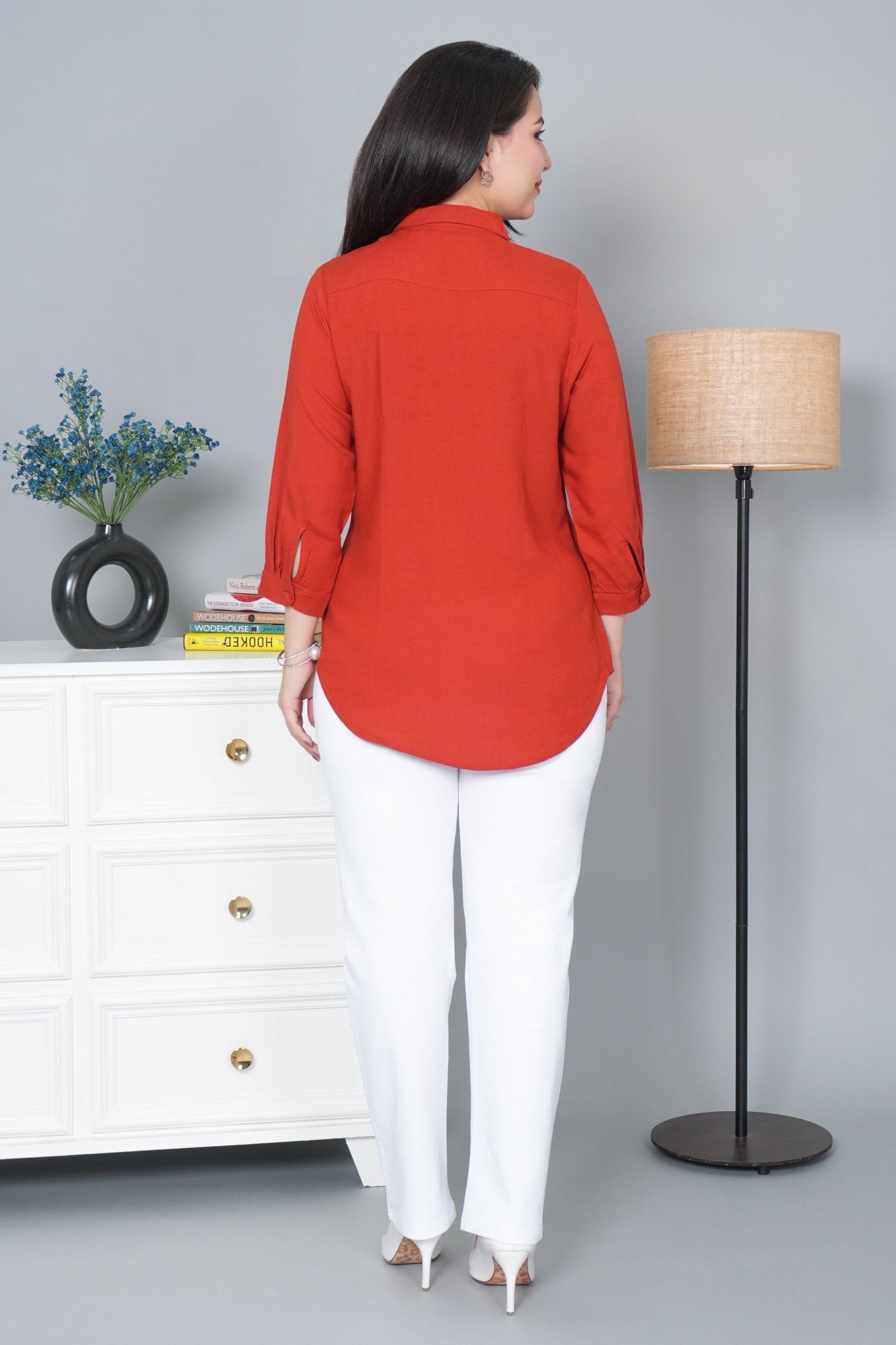 Rust long hemline shirt [ 100% Rayon, Liva Certified ] - Long hemline shirt