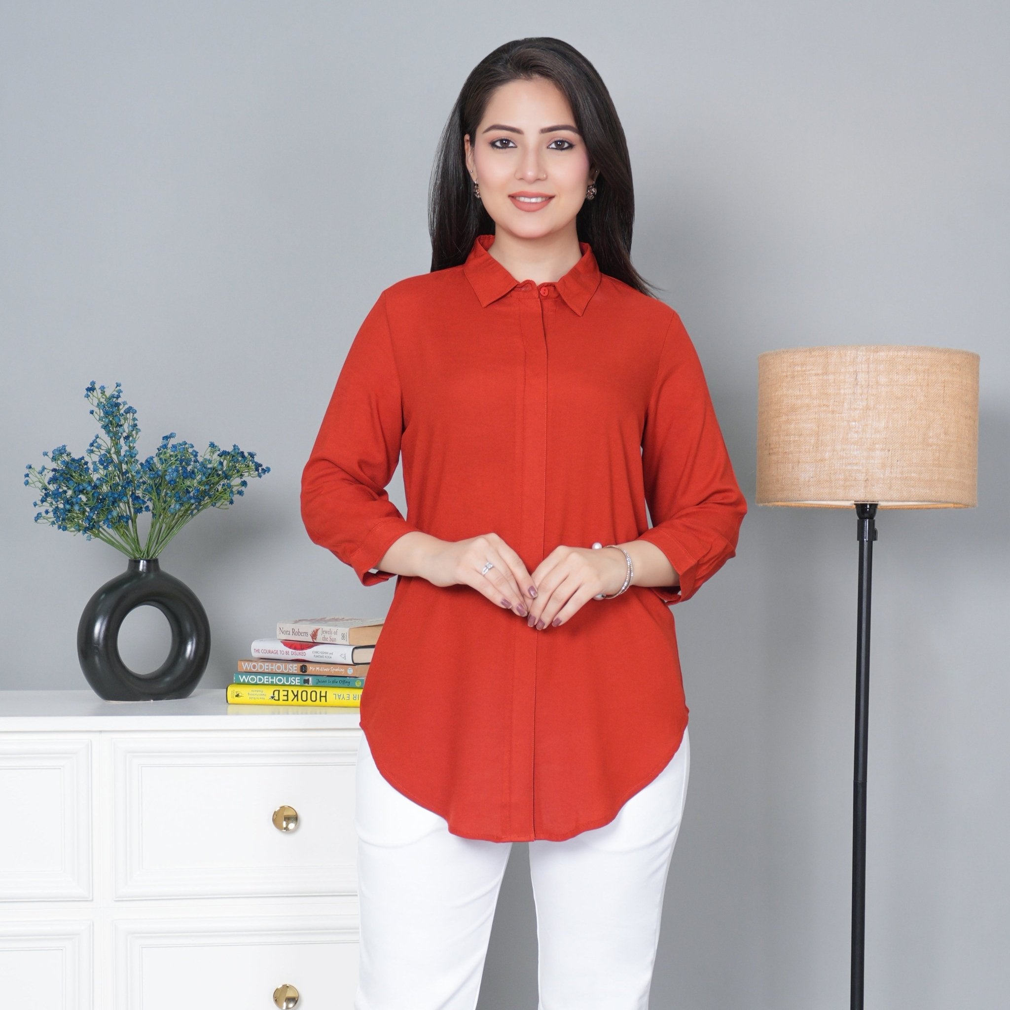 Rust long hemline shirt [ 100% Rayon, Liva Certified ] - Long hemline shirt