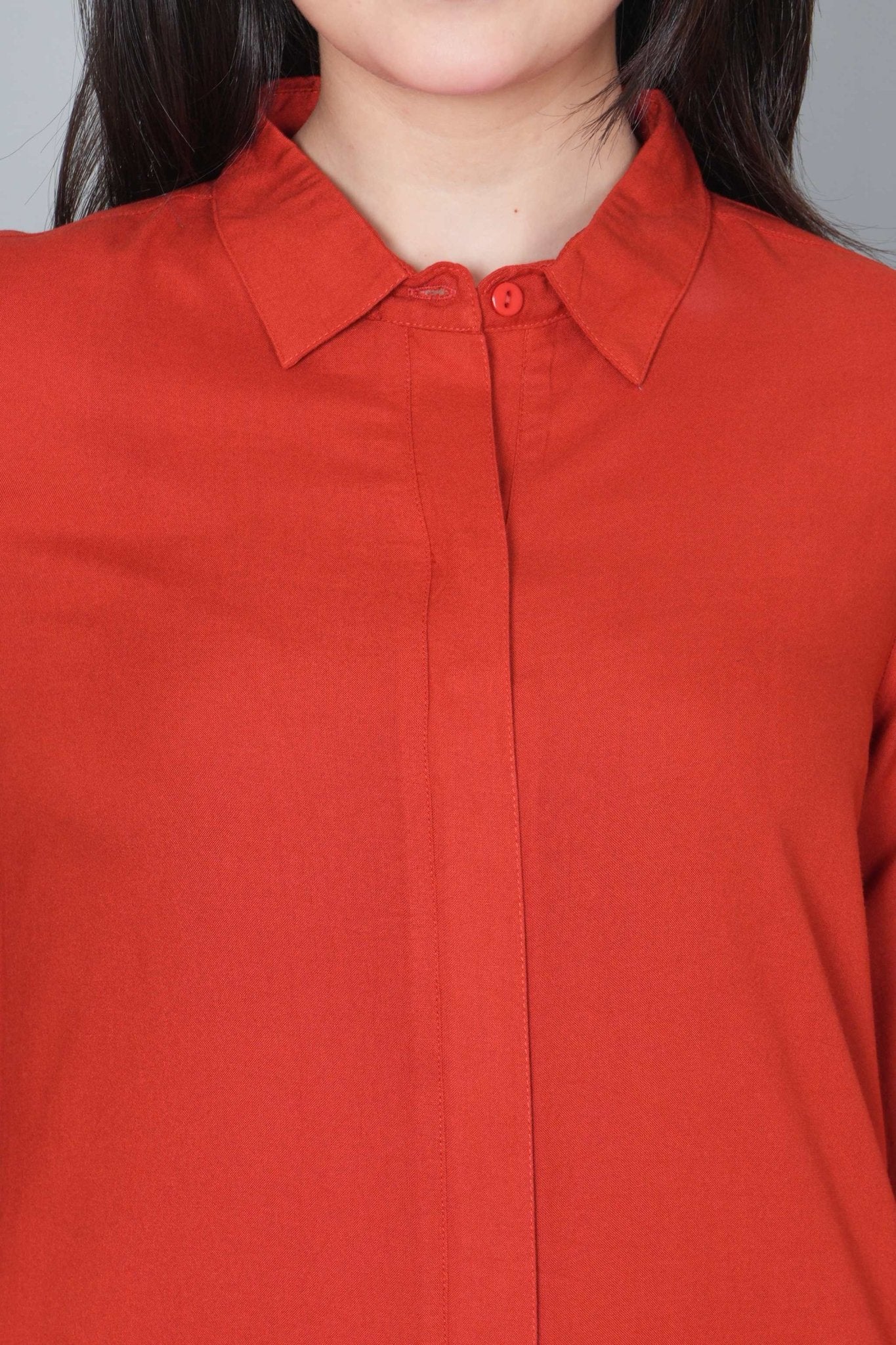 Rust long hemline shirt [ 100% Rayon, Liva Certified ] - Long hemline shirt