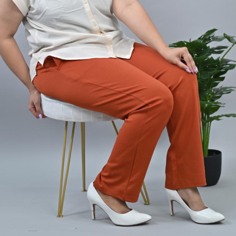 Rust plus size stretchable biowash cotton cigarette pencil pants with superior elastic belt. [Straight fit] - Milano plus size cigarette pencil pants