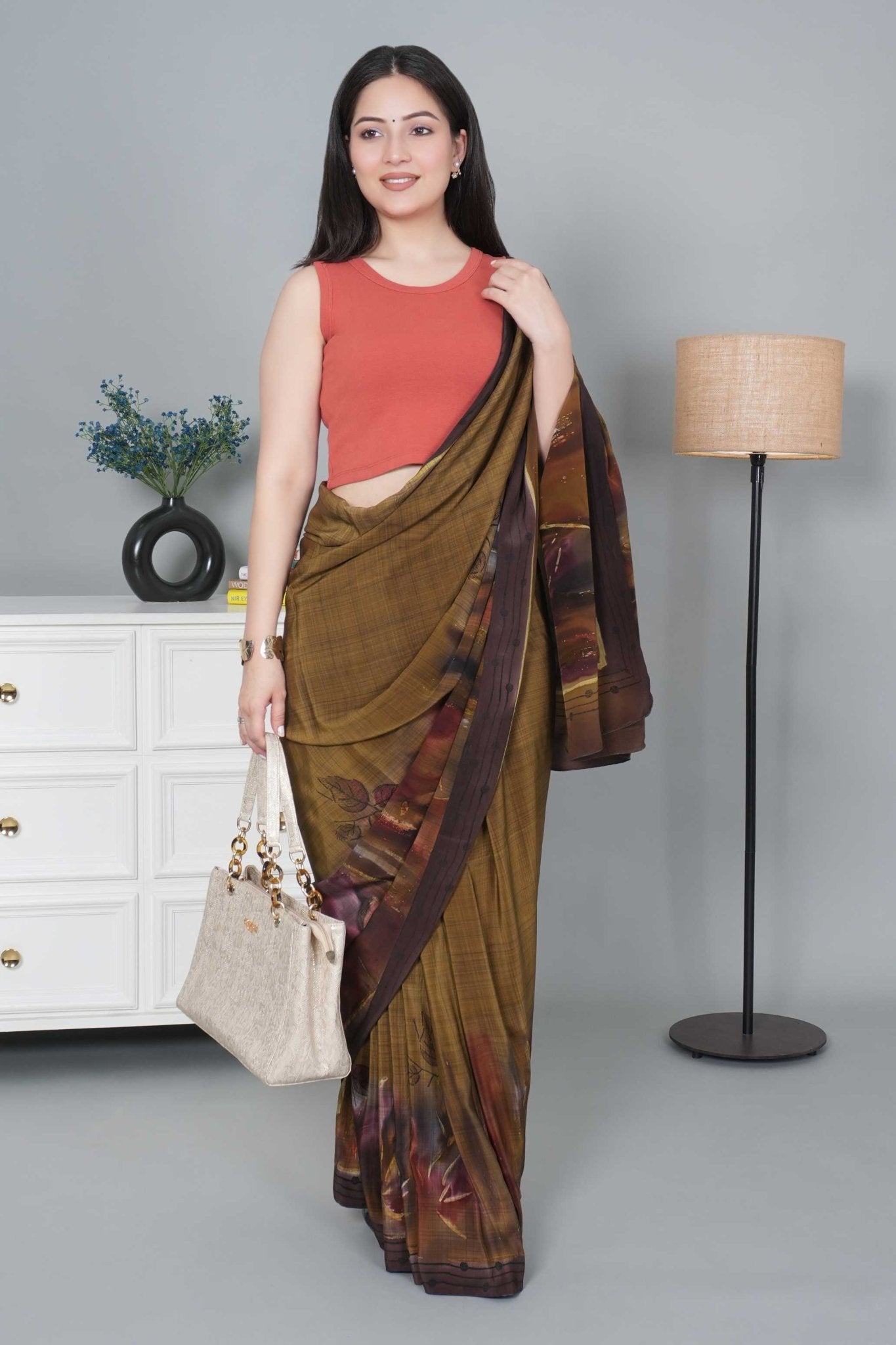 Rust Rib Crop Blouse [ 100% USA HQ Cotton, 280 GSM non transparent fabric ] - Rib crop blouse