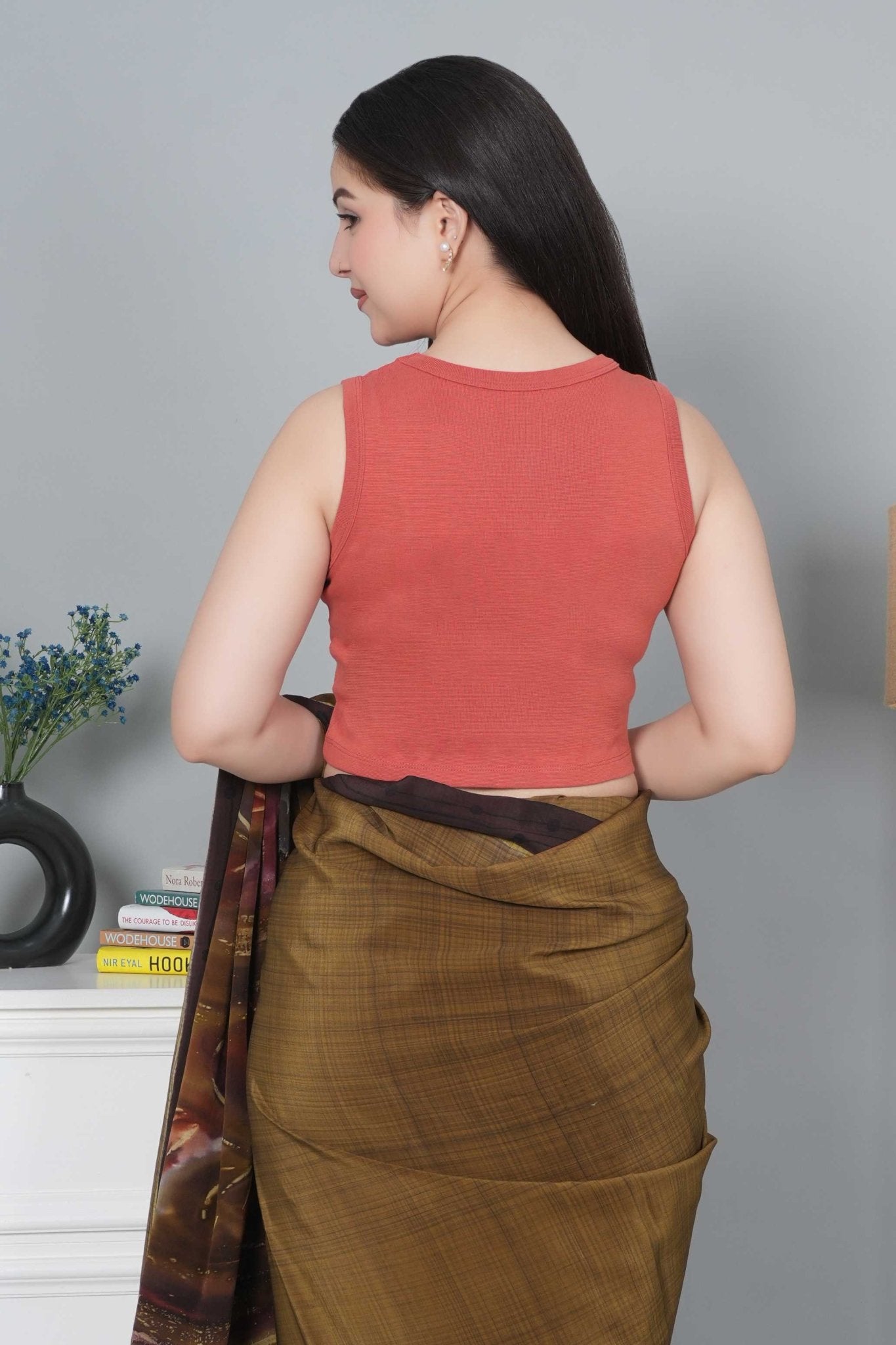 Rust Rib Crop Blouse [ 100% USA HQ Cotton, 280 GSM non transparent fabric ] - Rib crop blouse