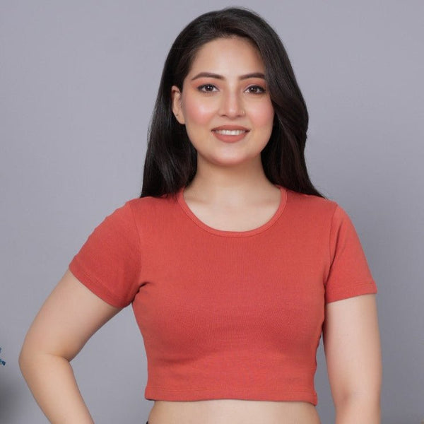 Rust Rib Crop T Shirt 100% USA HQ Cotton, 280 GSM non transparent fabric