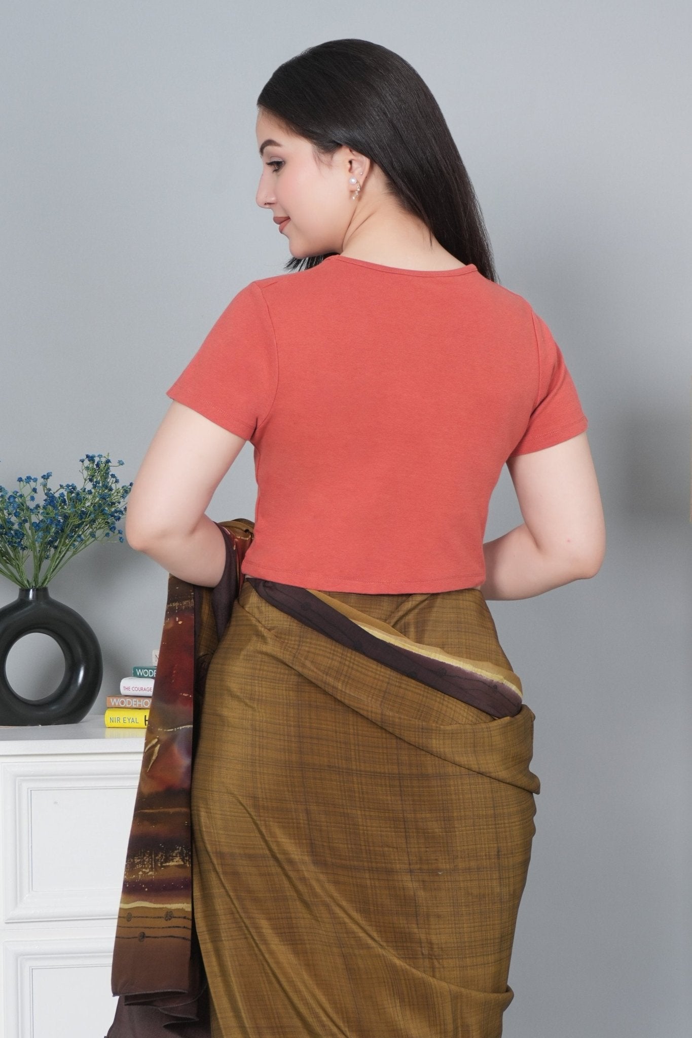 Rust Rib Crop Tshirt Blouse [ 100% USA HQ Cotton, 280 GSM non transparent fabric ] - Rib crop tshirt blouse