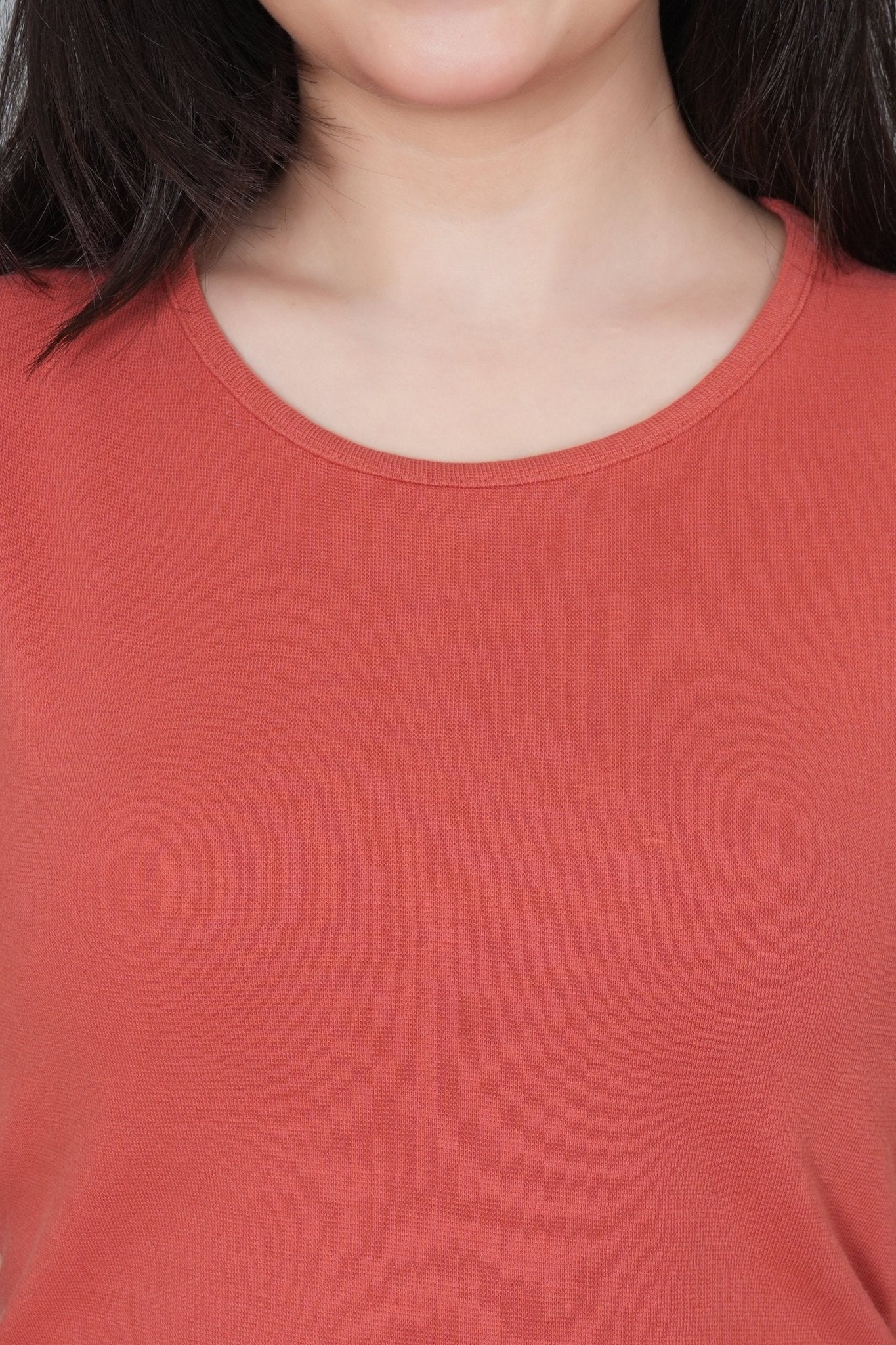 Rust Rib Crop Tshirt Blouse [ 100% USA HQ Cotton, 280 GSM non transparent fabric ] - Rib crop tshirt blouse