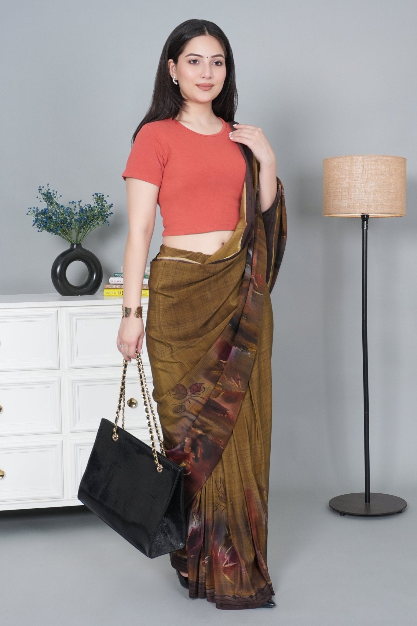 Rust Rib Crop Tshirt Blouse [ 100% USA HQ Cotton, 280 GSM non transparent fabric ] - Rib crop tshirt blouse