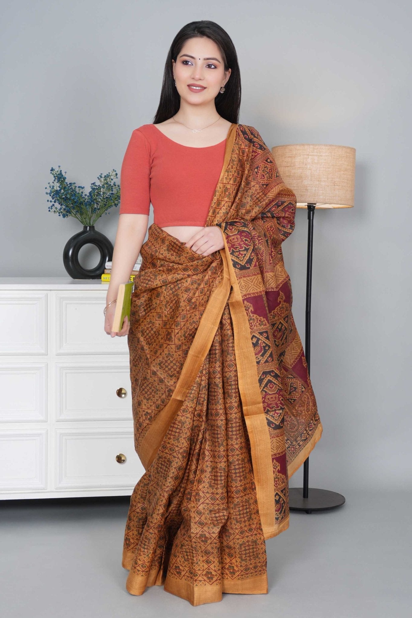 Rust Rib Roundneck Half Sleeve Blouse [ 100% USA HQ Cotton, 280 GSM non transparent fabric ] - Rib blouse