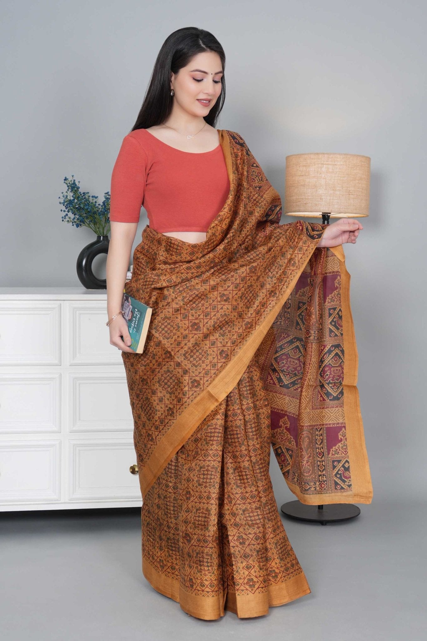 Rust Rib Roundneck Half Sleeve Blouse [ 100% USA HQ Cotton, 280 GSM non transparent fabric ] - Rib blouse